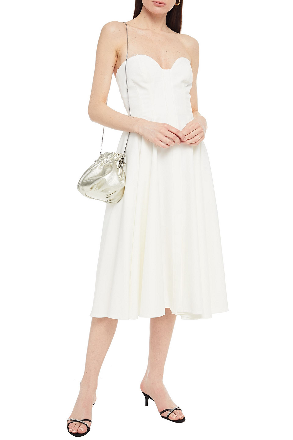 Sara Battaglia Strapless Gathered Cady Midi Dress In White