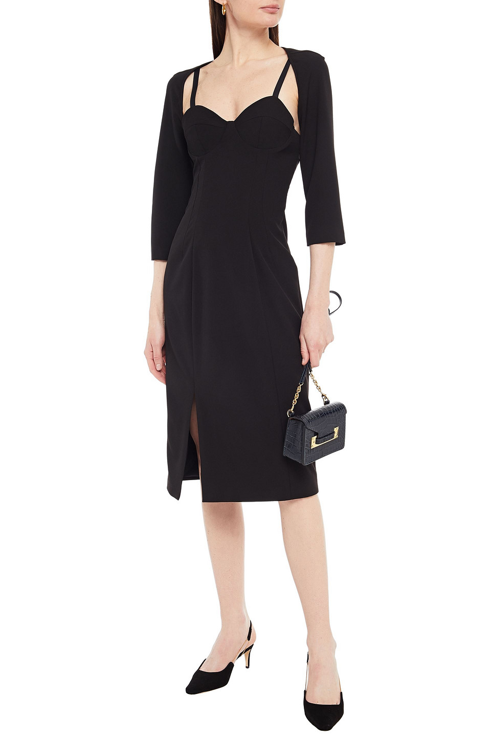 Sara Battaglia Crepe Midi Dress In Black