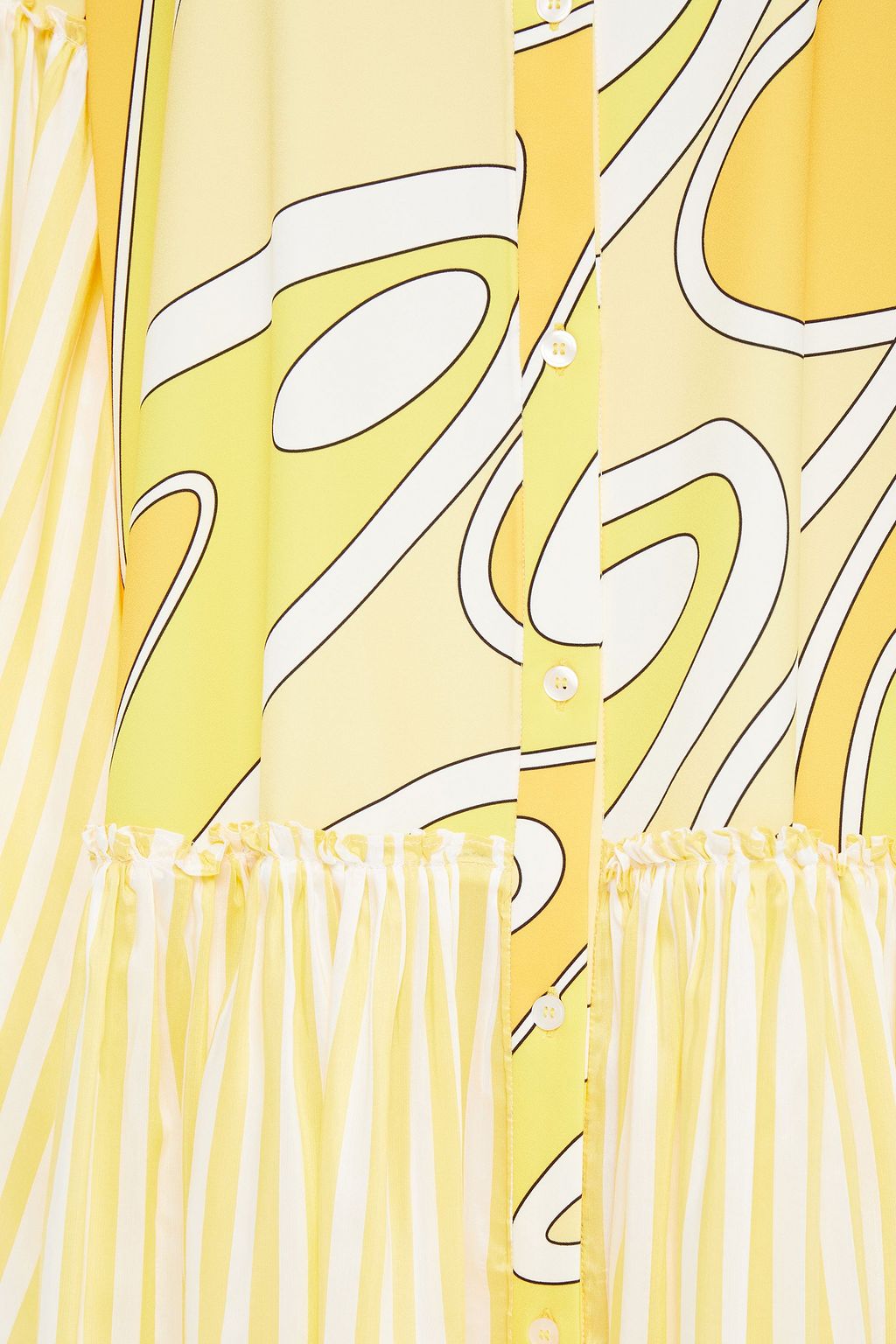 SARA BATTAGLIA Paneled printed crepe de chine and voile mini shirt dress