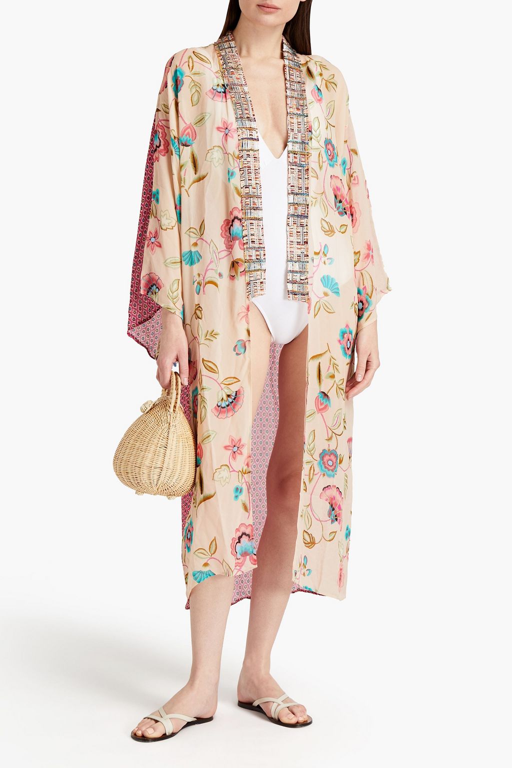 ANJUNA Lina paneled printed crepe de chine kimono