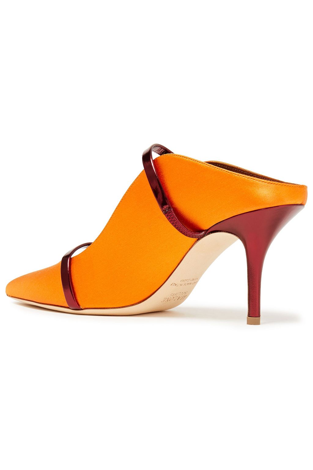 MALONE SOULIERS Maureen 70 metallic leather-trimmed satin mules