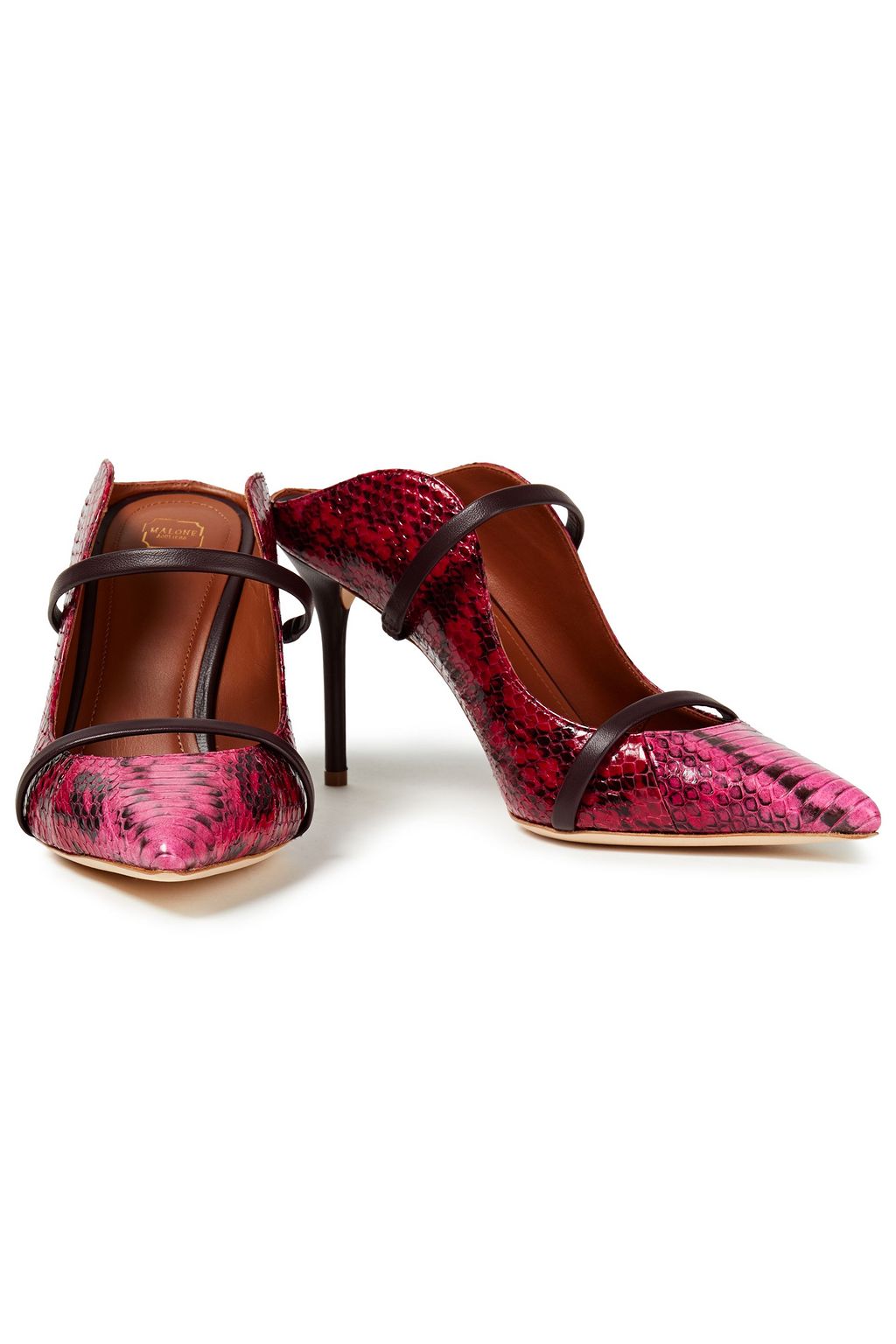 MALONE SOULIERS Maureen 85 Mules aus Elapheleder mit Lederbesatz