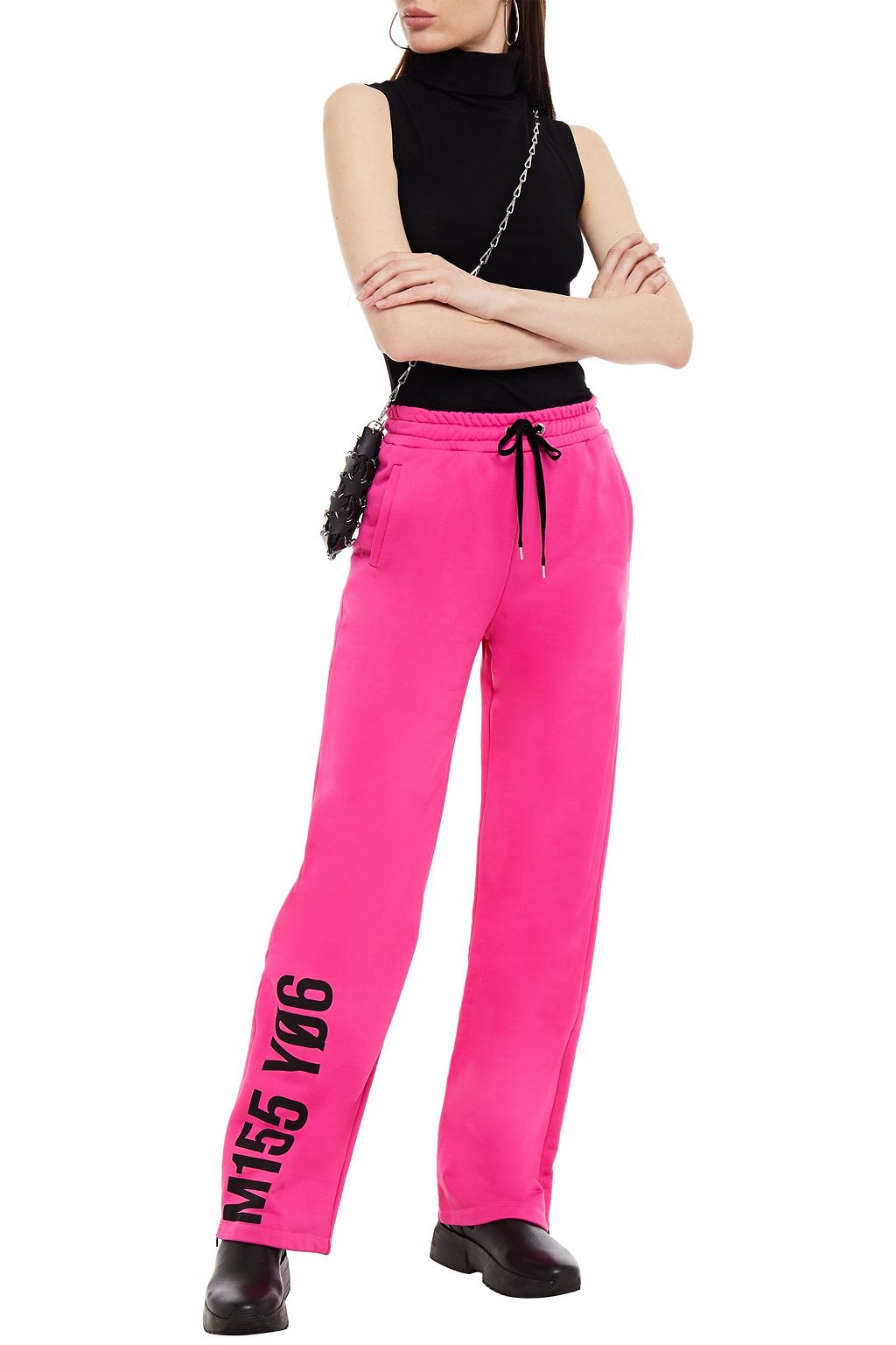 Bright pink Velvet-trimmed printed 