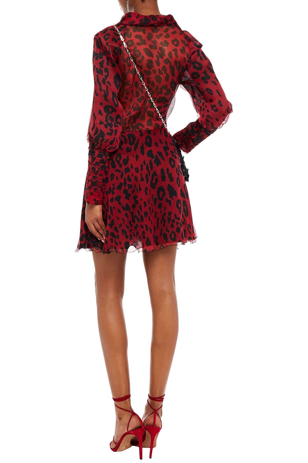 REDEMPTION Gathered leopard-print silk-georgette mini dress