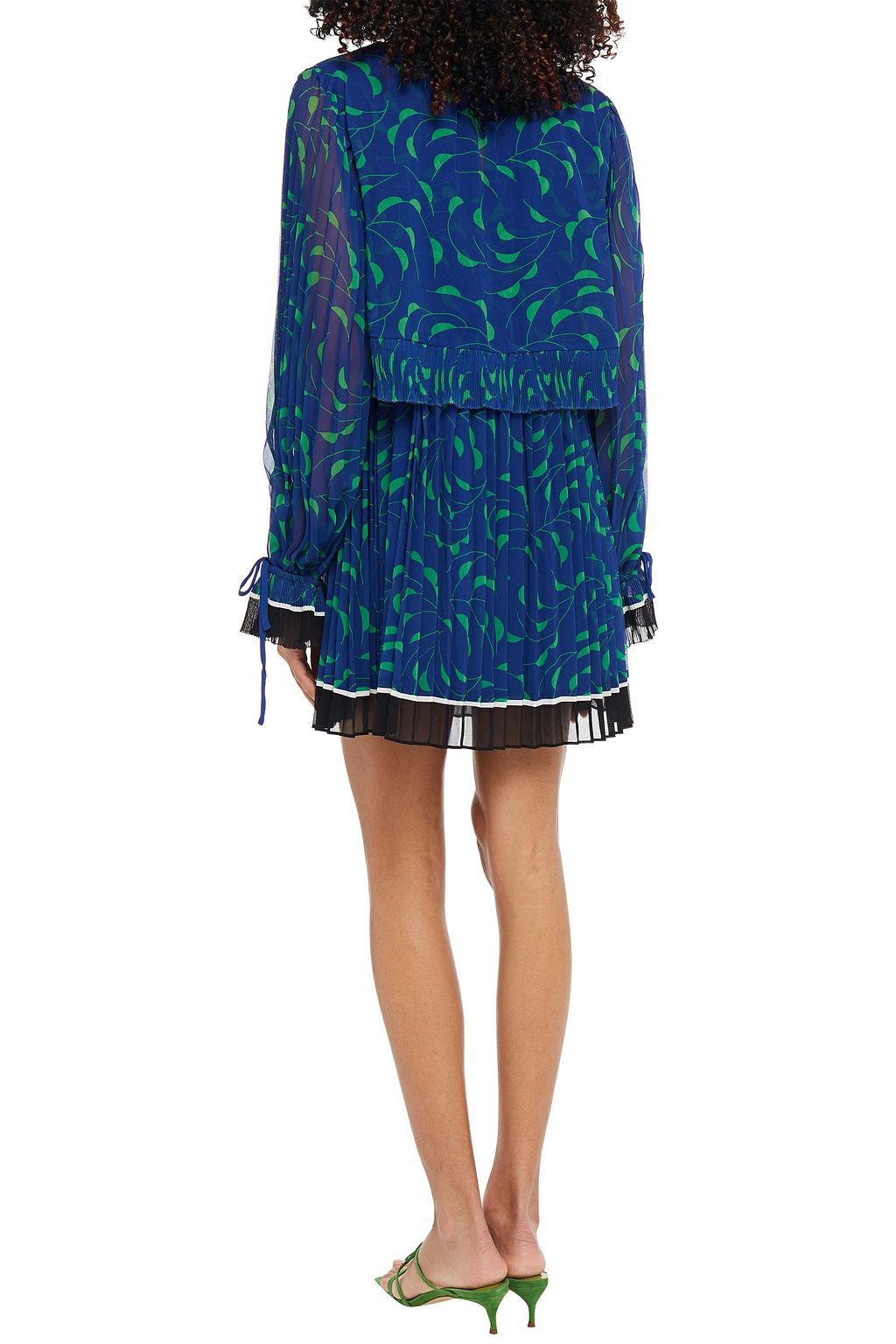 SELF-PORTRAIT Gathered pleated printed chiffon mini dress