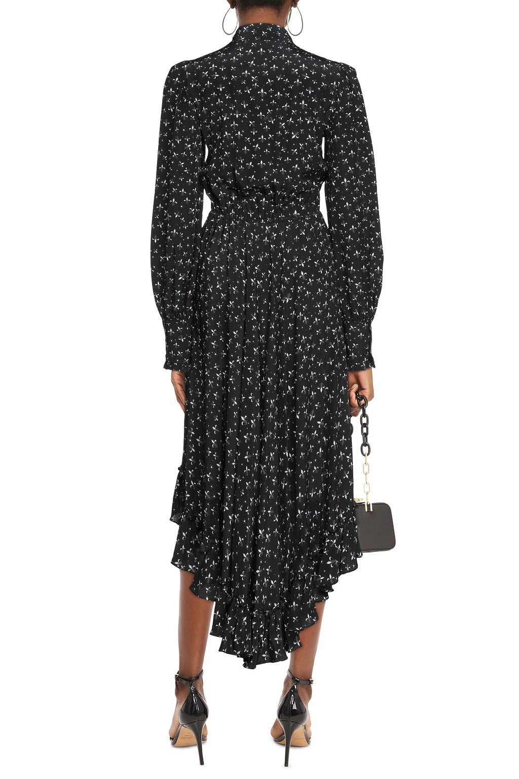 REDEMPTION Pussy-bow printed silk crepe de chine midi dress