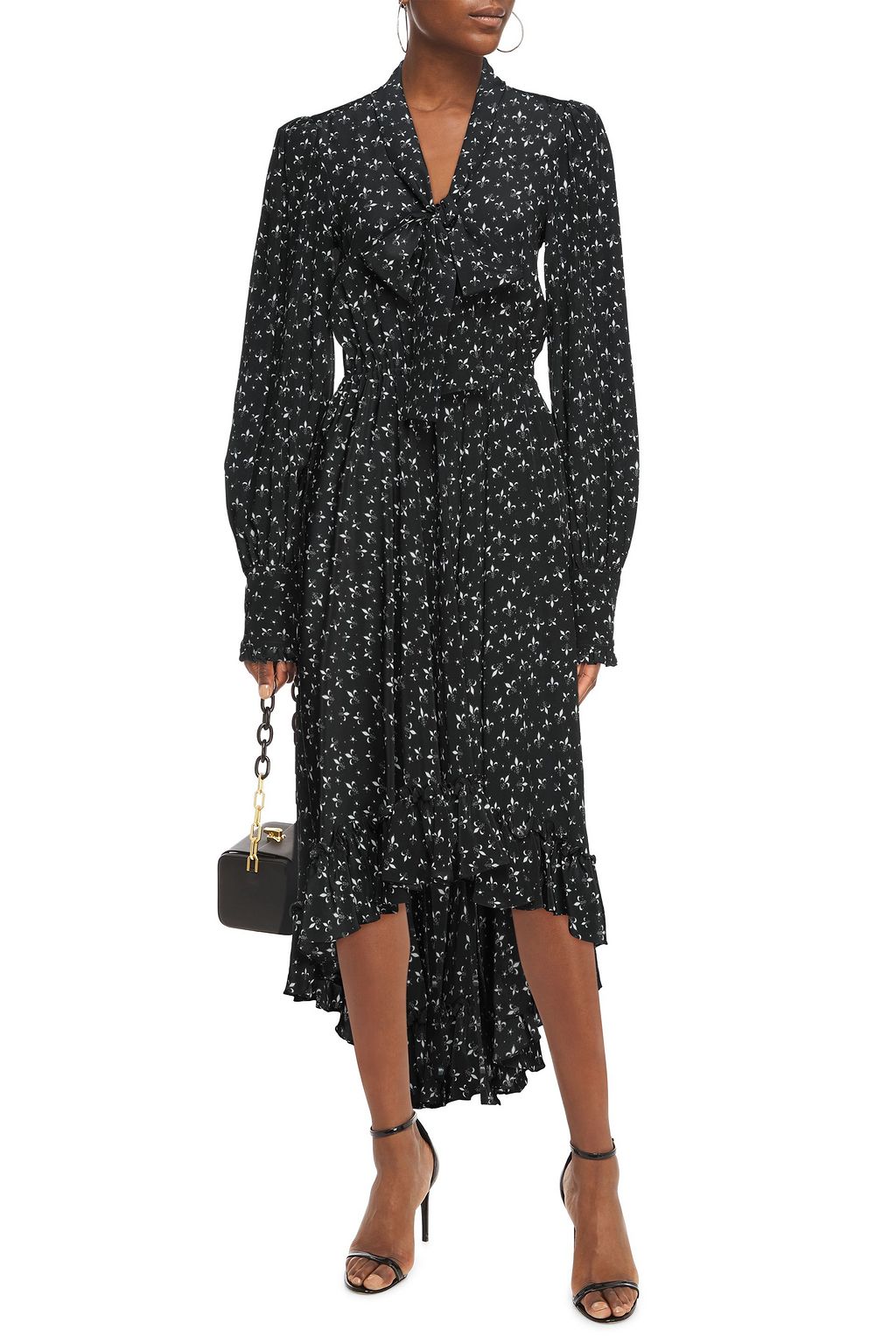 REDEMPTION Pussy-bow printed silk crepe de chine midi dress