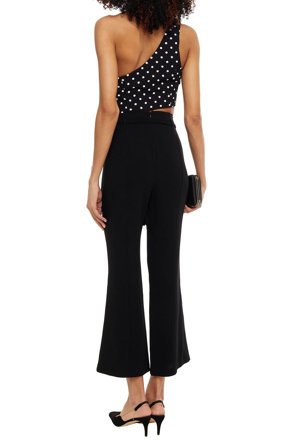 CINQ À SEPT One-shoulder cropped polka-dot twill top