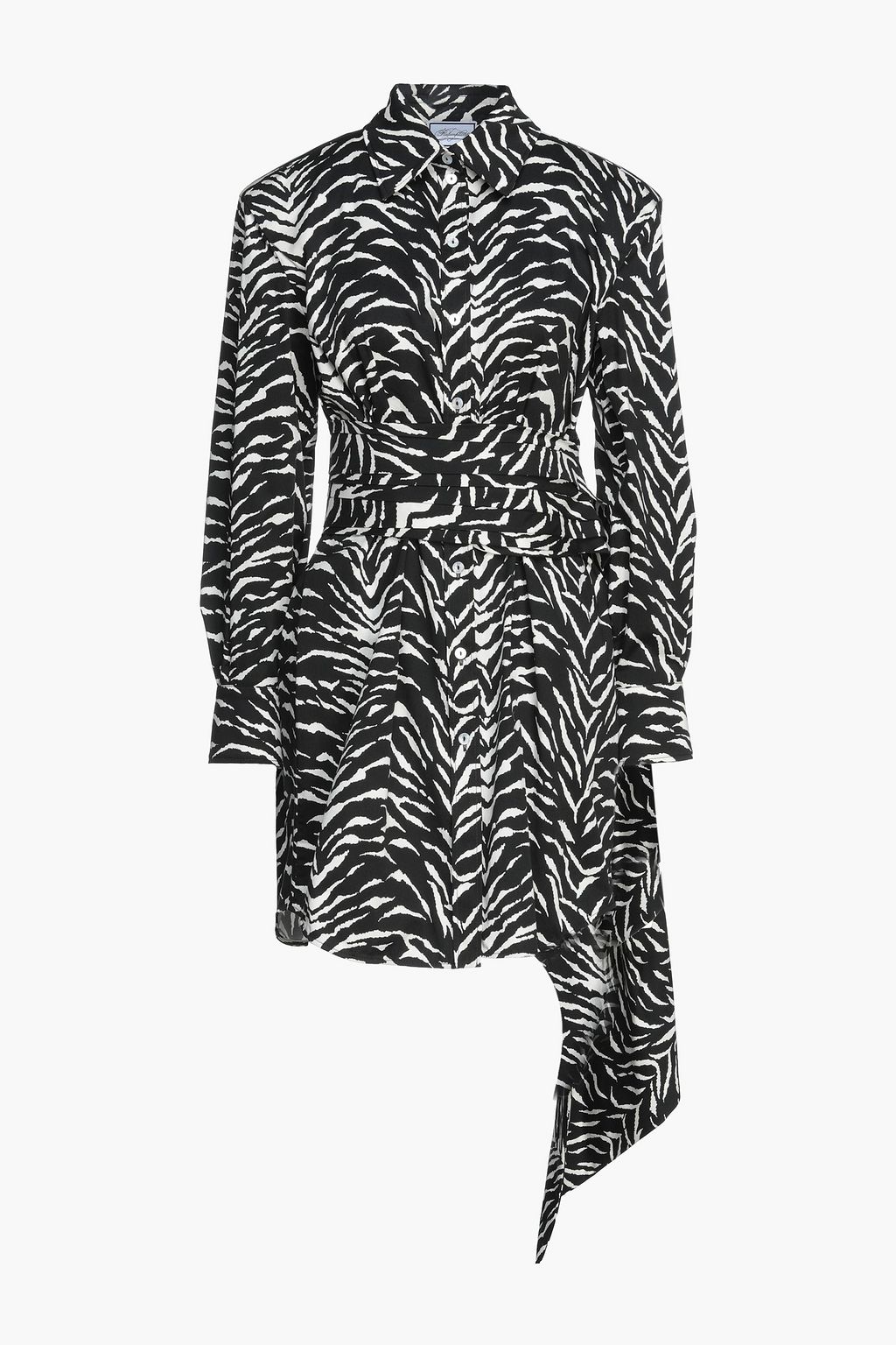 Animal print Draped zebra-print cotton-blend twill mini shirt dress ...