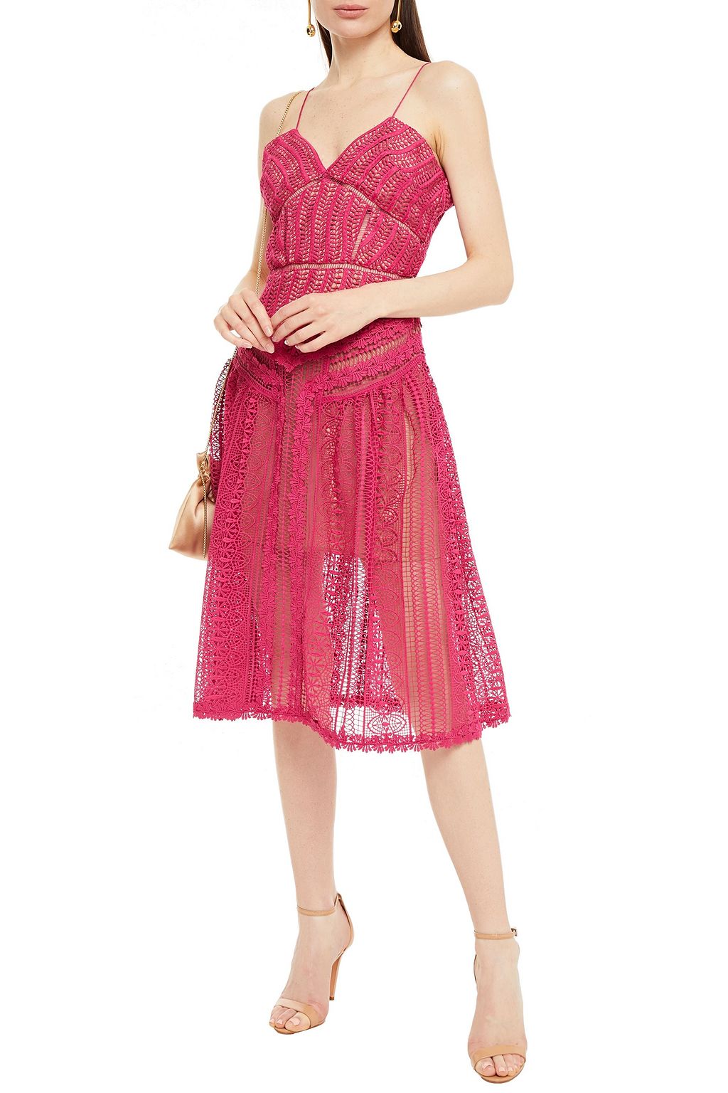 SELF-PORTRAIT Flared guipure lace midi dress