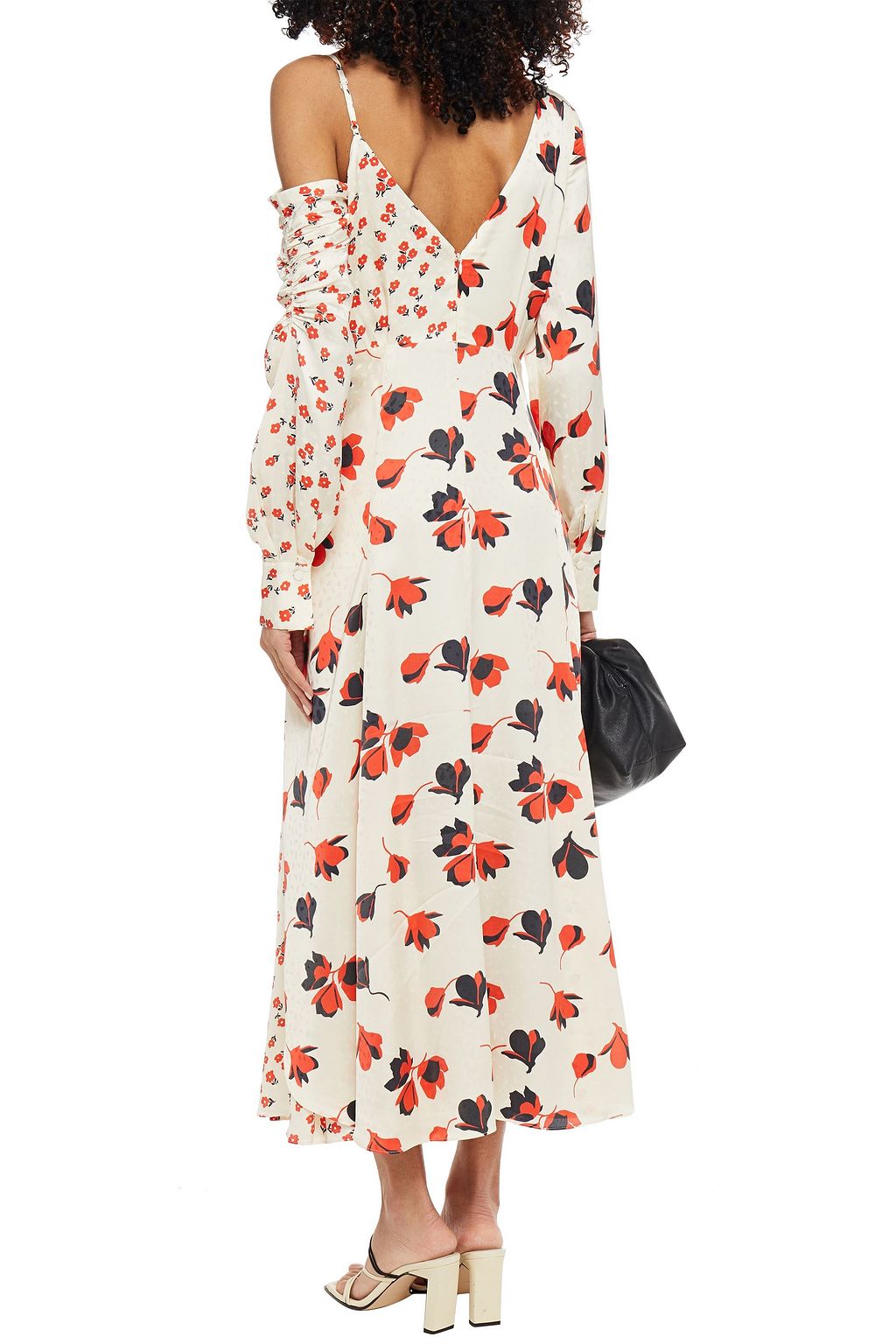 SELF-PORTRAIT Cold-shoulder wrap-effect floral-print satin-jacquard maxi dress