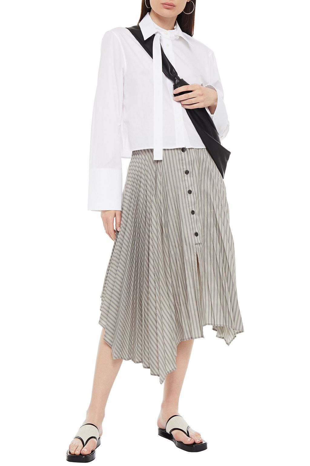 ACNE STUDIOS Asymmetric pleated striped satin-twill skirt