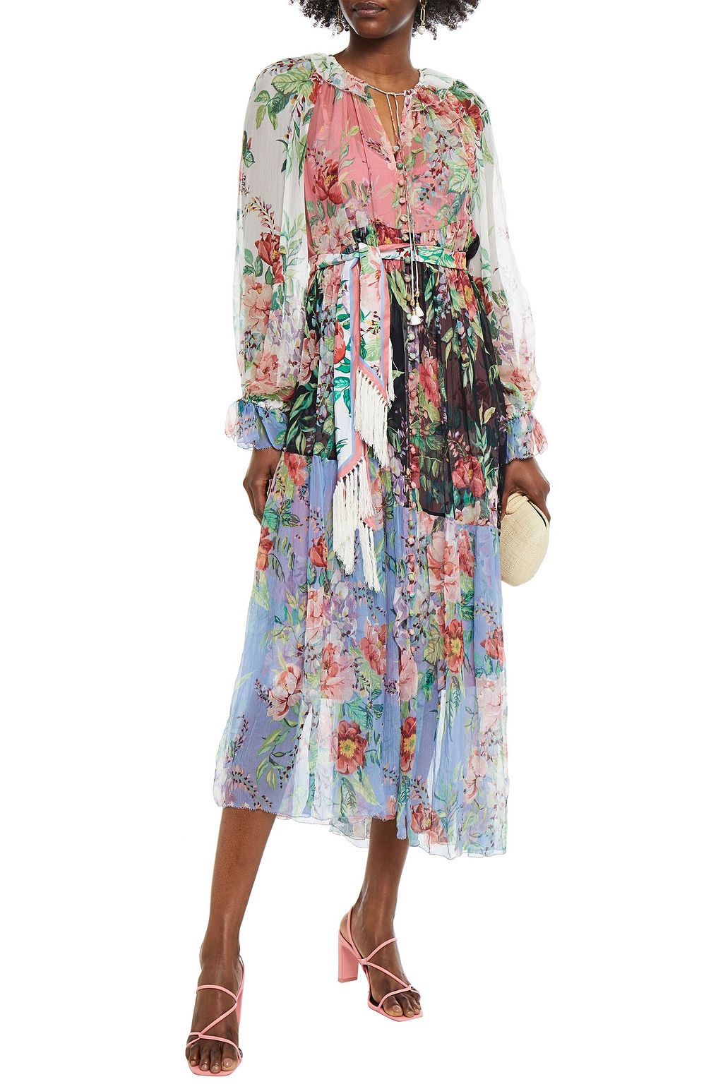 Belted floral midi dress Clearance