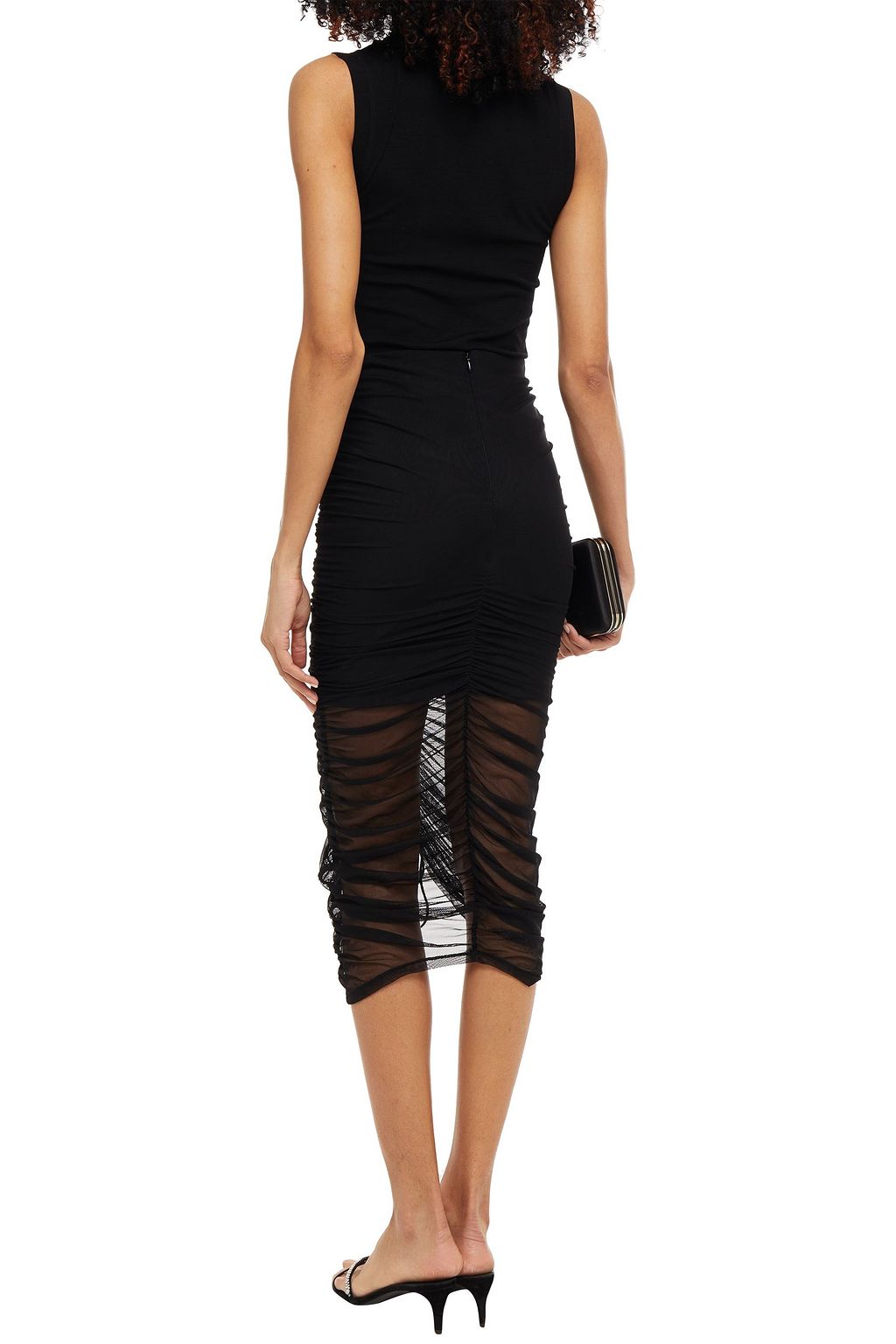 CINQ À SEPT Ruched stretch-mesh skirt