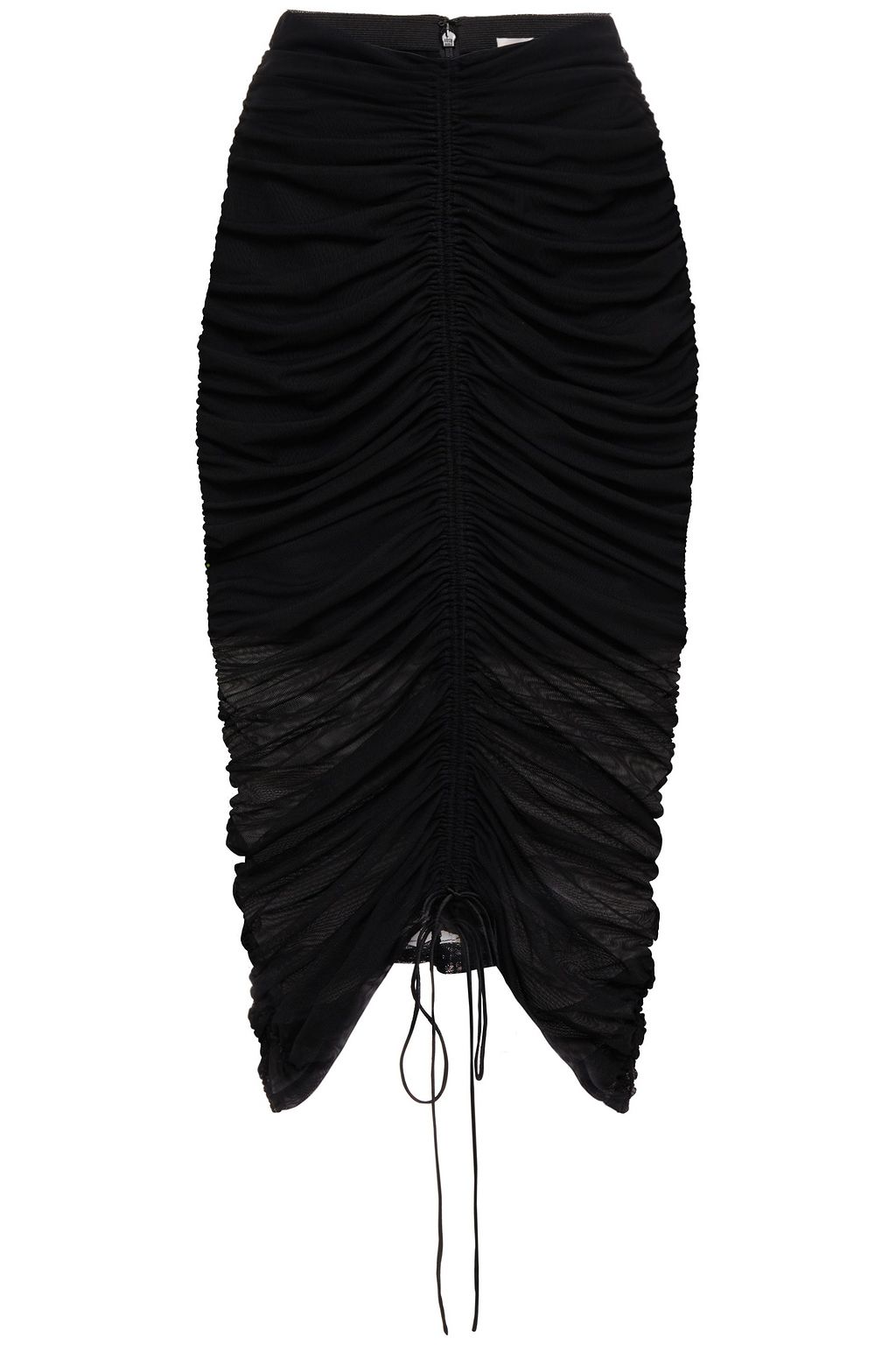 knee length black ruched skirt