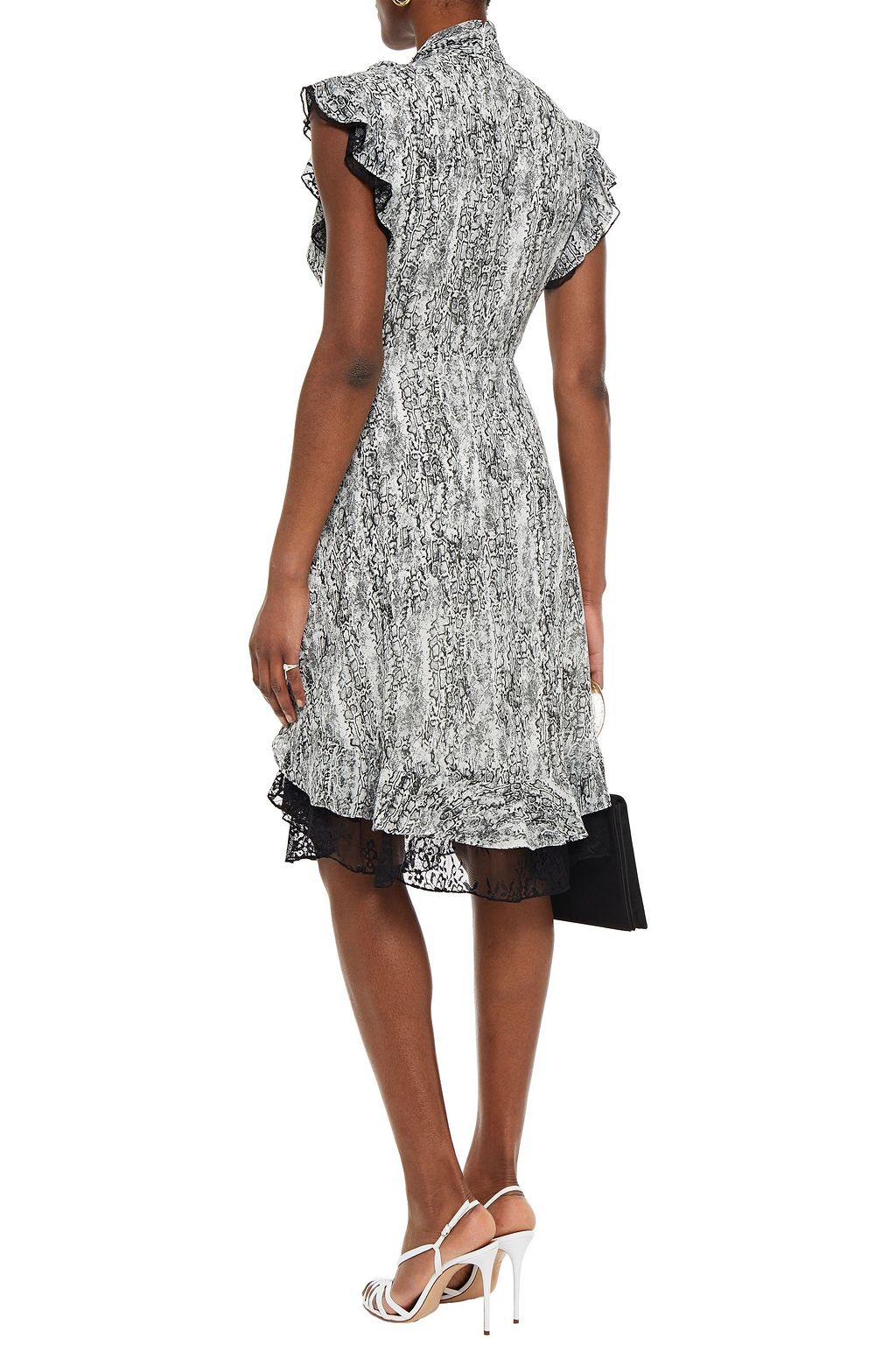 MIKAEL AGHAL Ruffled lace-trimmed printed georgette dress