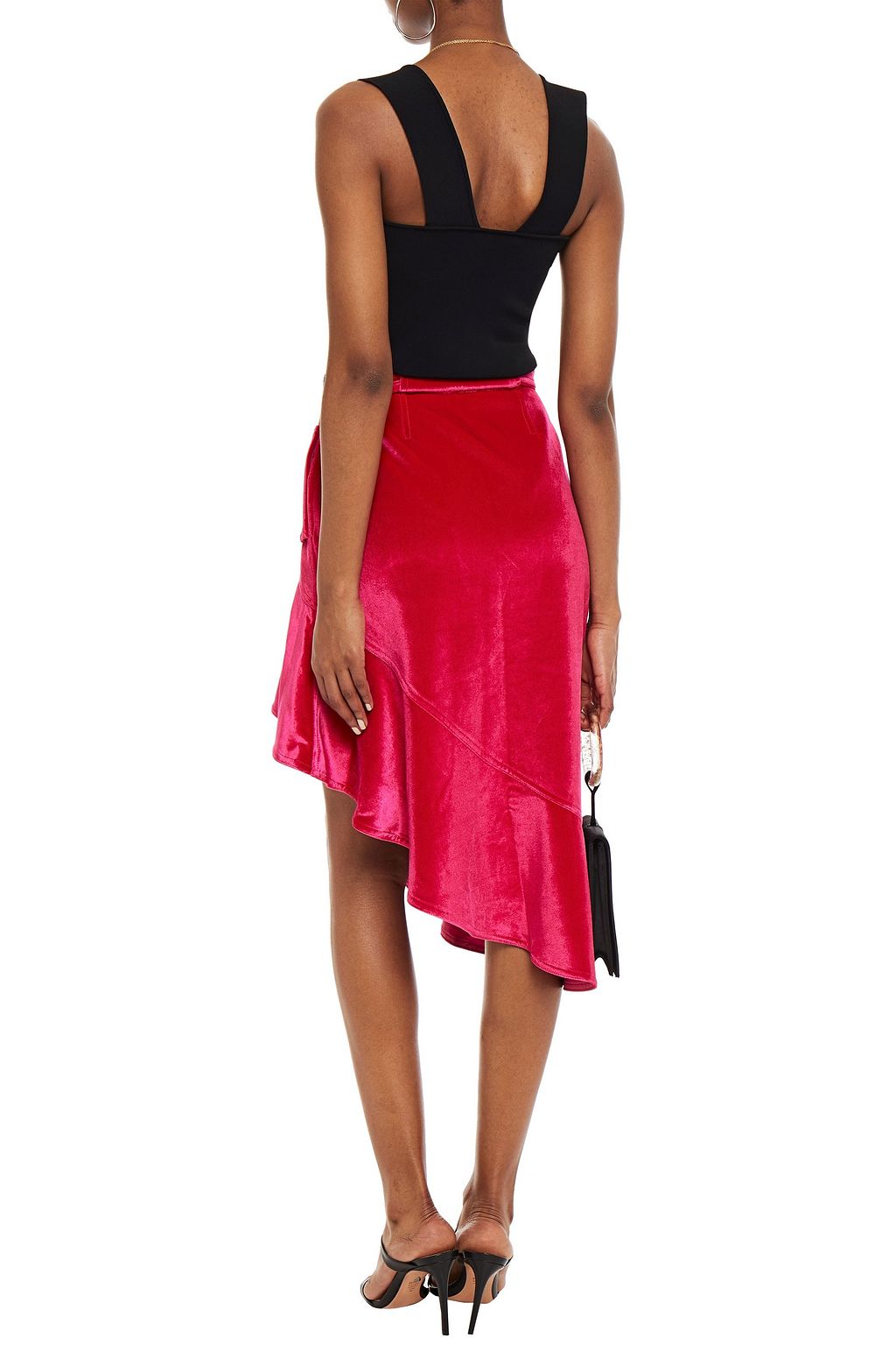 SELF-PORTRAIT Asymmetric ruffled velvet mini skirt