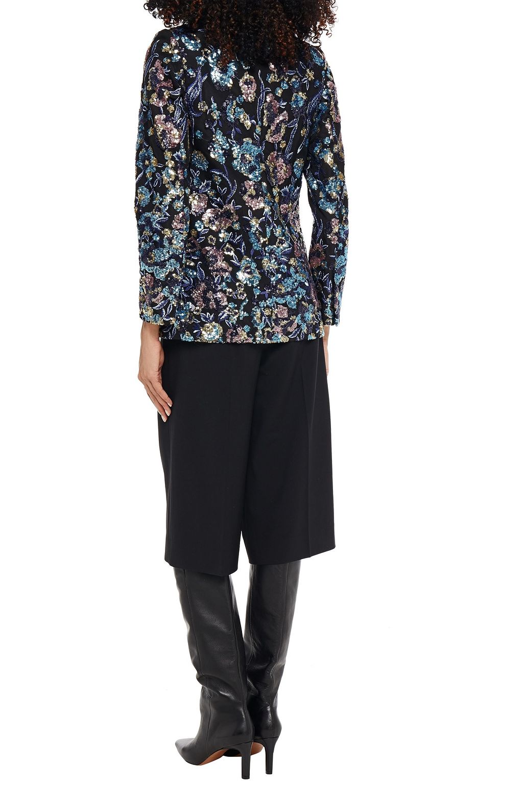 SELF-PORTRAIT Satin-trimmed embellished tulle blazer