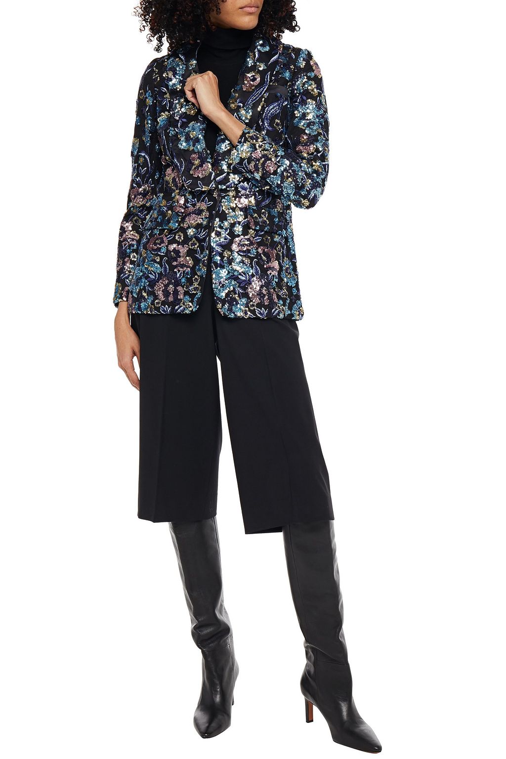 SELF-PORTRAIT Satin-trimmed embellished tulle blazer