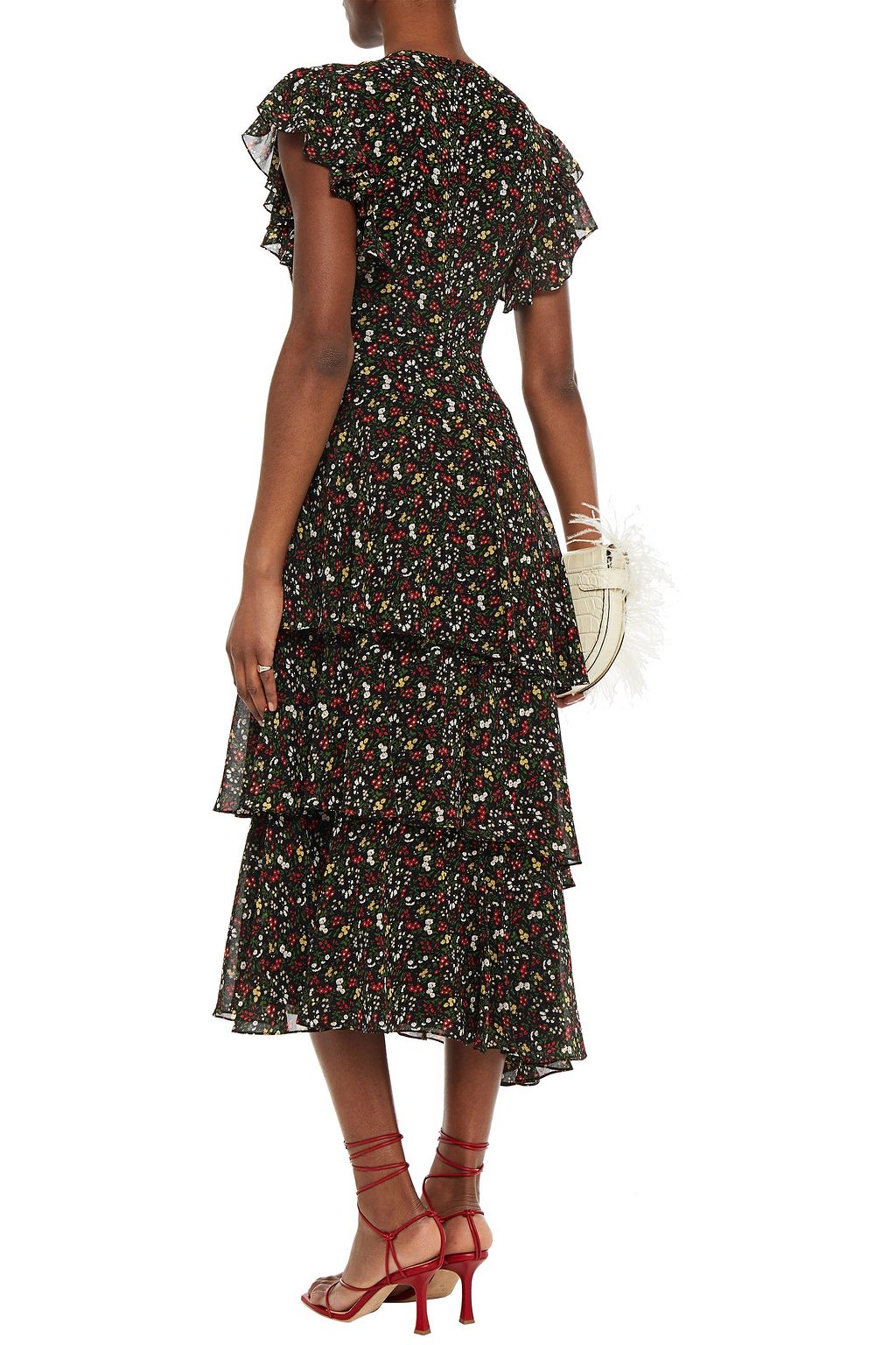 MIKAEL AGHAL Tiered ruffled floral-print georgette midi dress