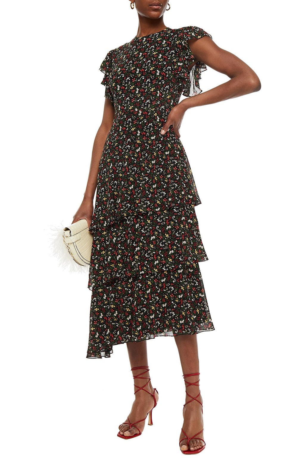 MIKAEL AGHAL Tiered ruffled floral-print georgette midi dress