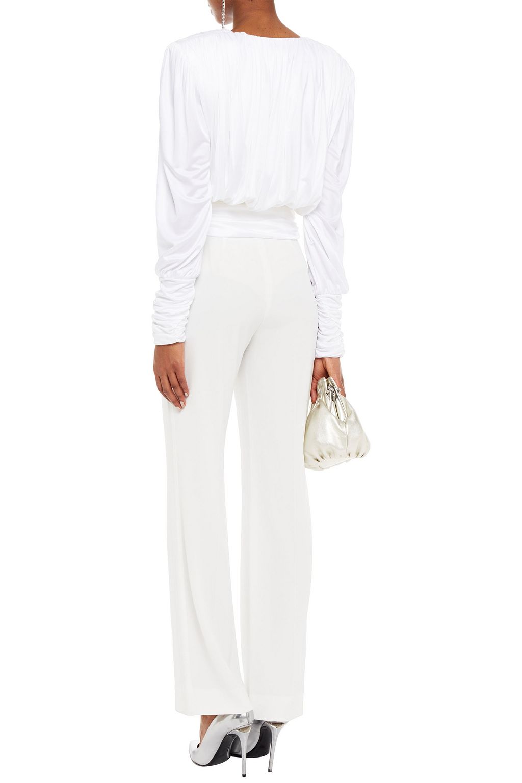 REDEMPTION Ruched satin-jersey wrap top