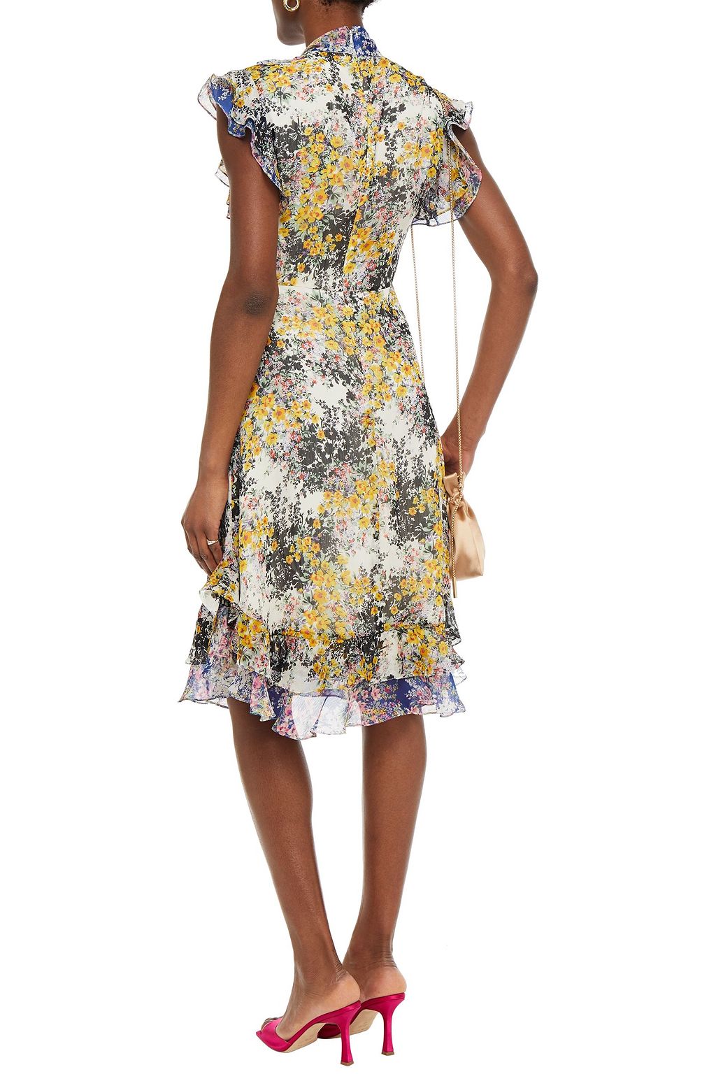 MIKAEL AGHAL Pussy-bow ruffled floral-print georgette dress