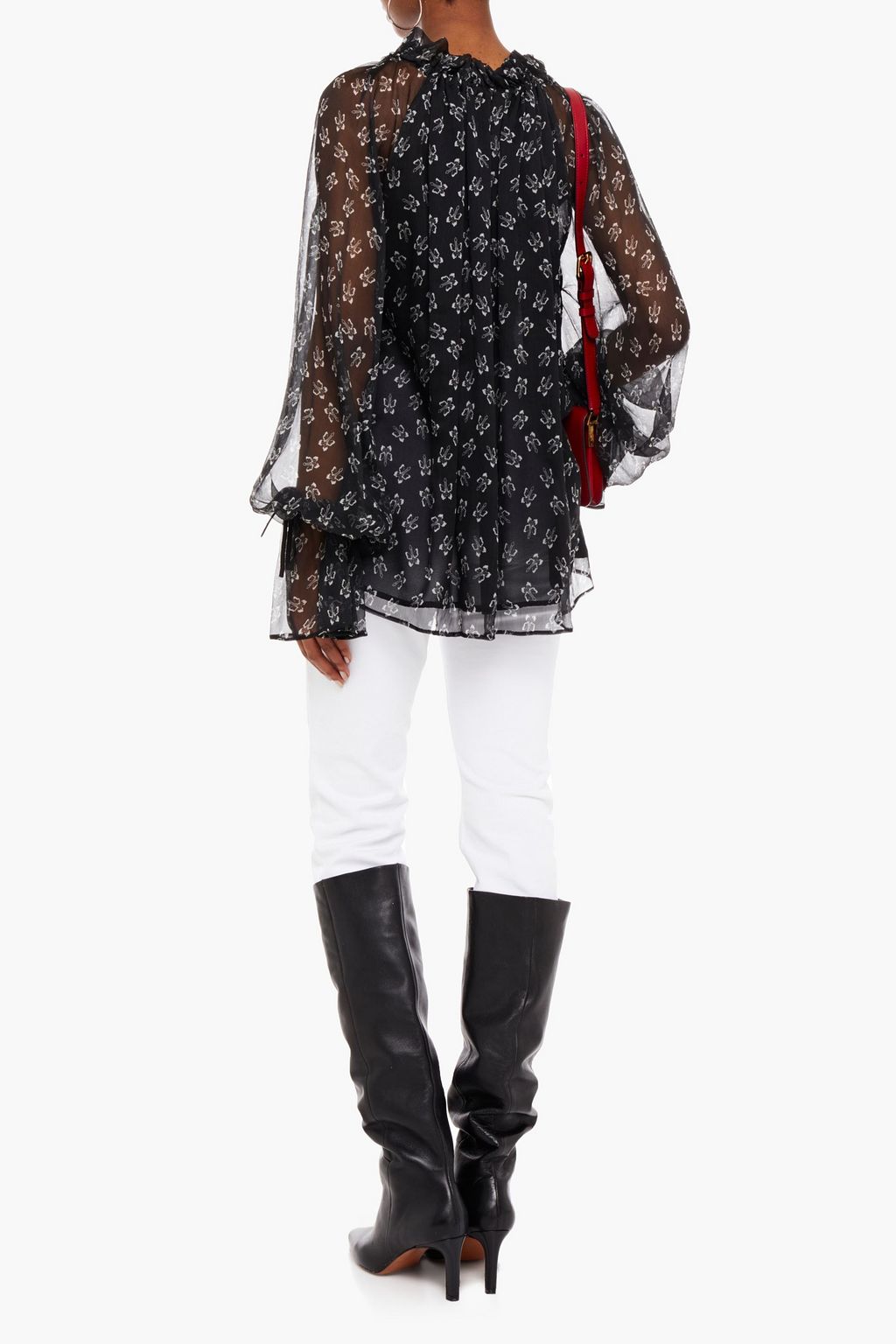 REDEMPTION Gathered printed silk-georgette blouse
