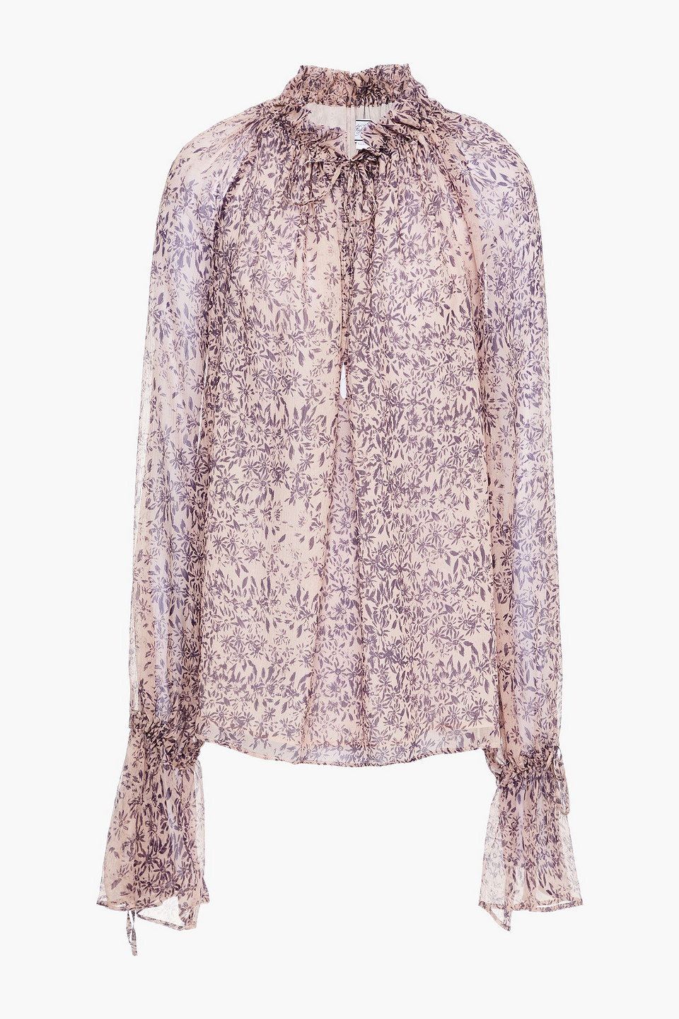 Redemption - Gathered floral-print silk-crepon blouse - Pink