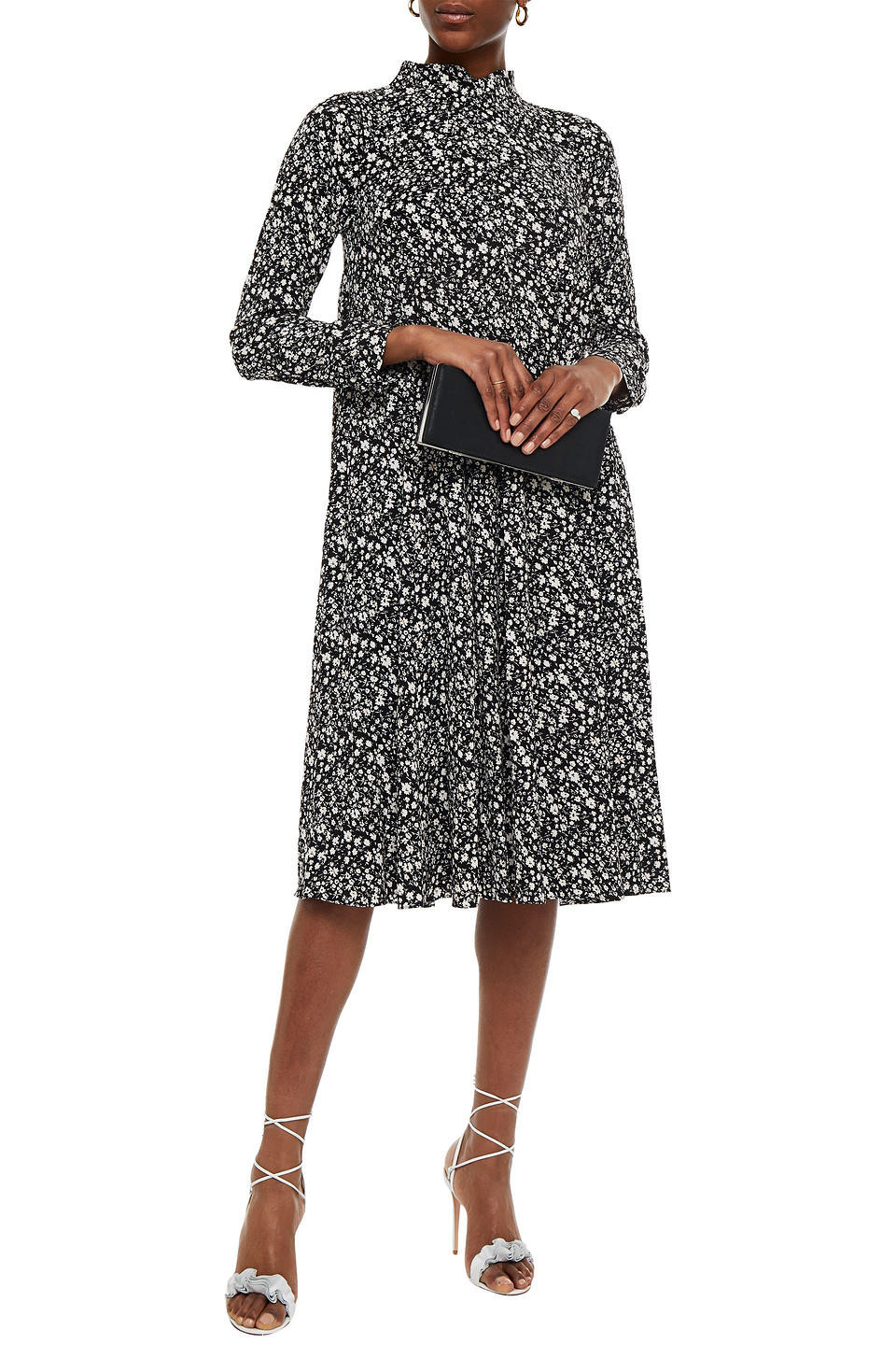 Mikael Aghal Floral-print Crepe De Chine Midi Dress In Black