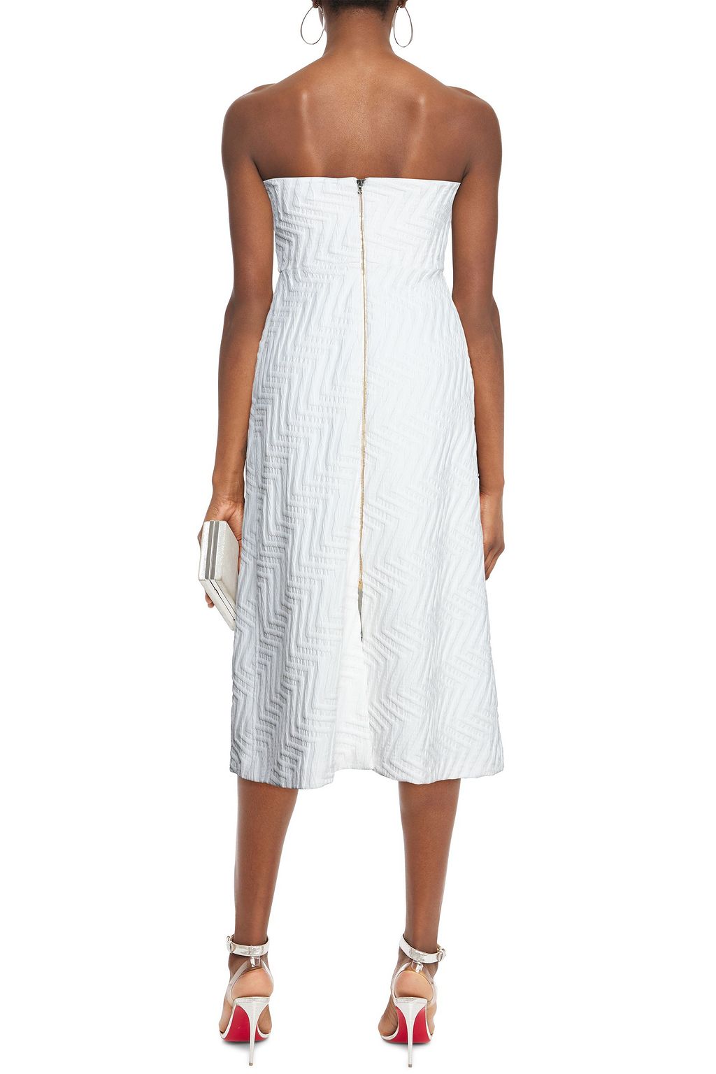 ROLAND MOURET Saranda strapless pleated jacquard midi dress
