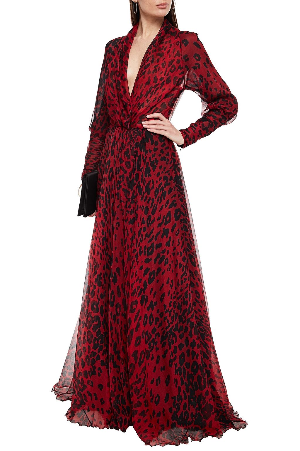 REDEMPTION Gathered leopard-print silk-georgette gown