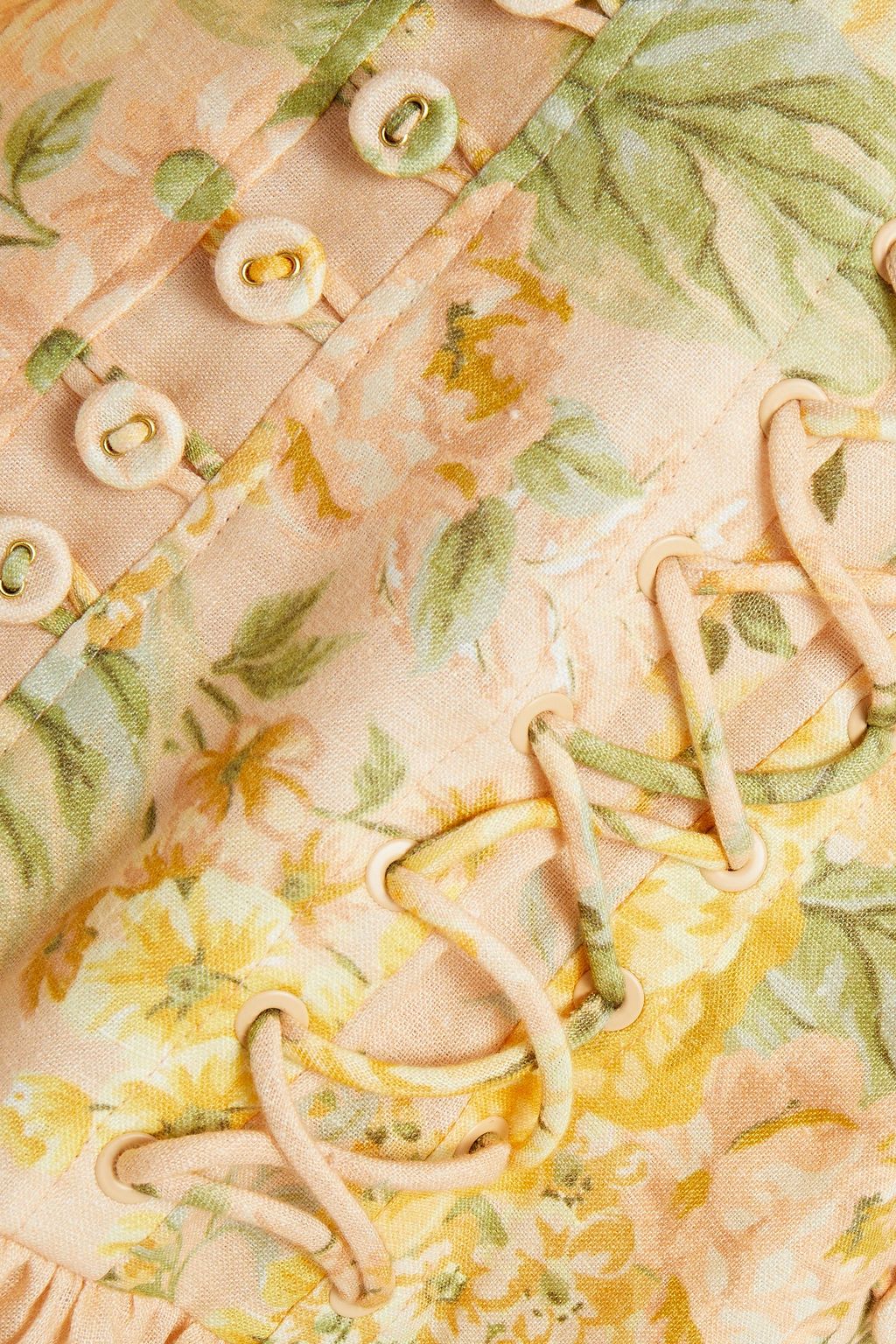 ZIMMERMANN Minikleid aus Leinen mit floralem Print und Schnürung