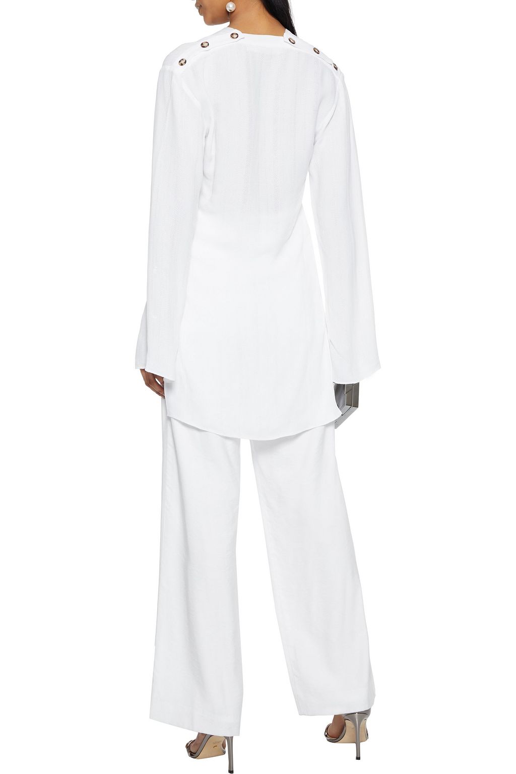 ROLAND MOURET Whinfell button-detailed textured-crepe top