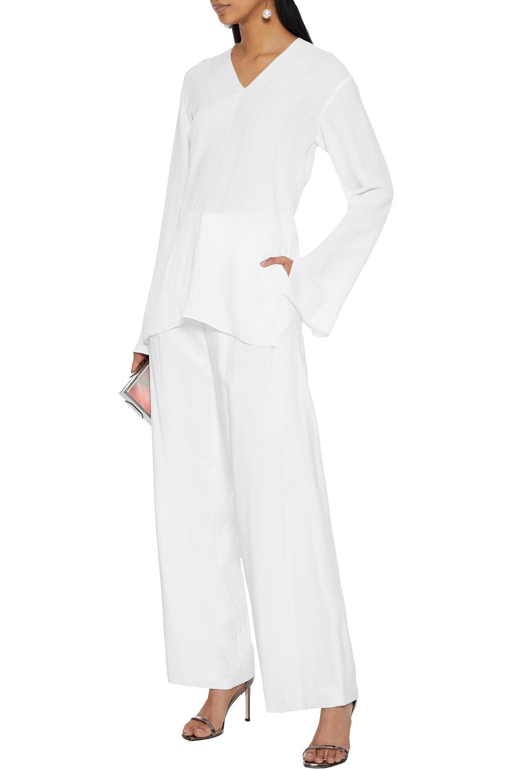 ROLAND MOURET Whinfell button-detailed textured-crepe top
