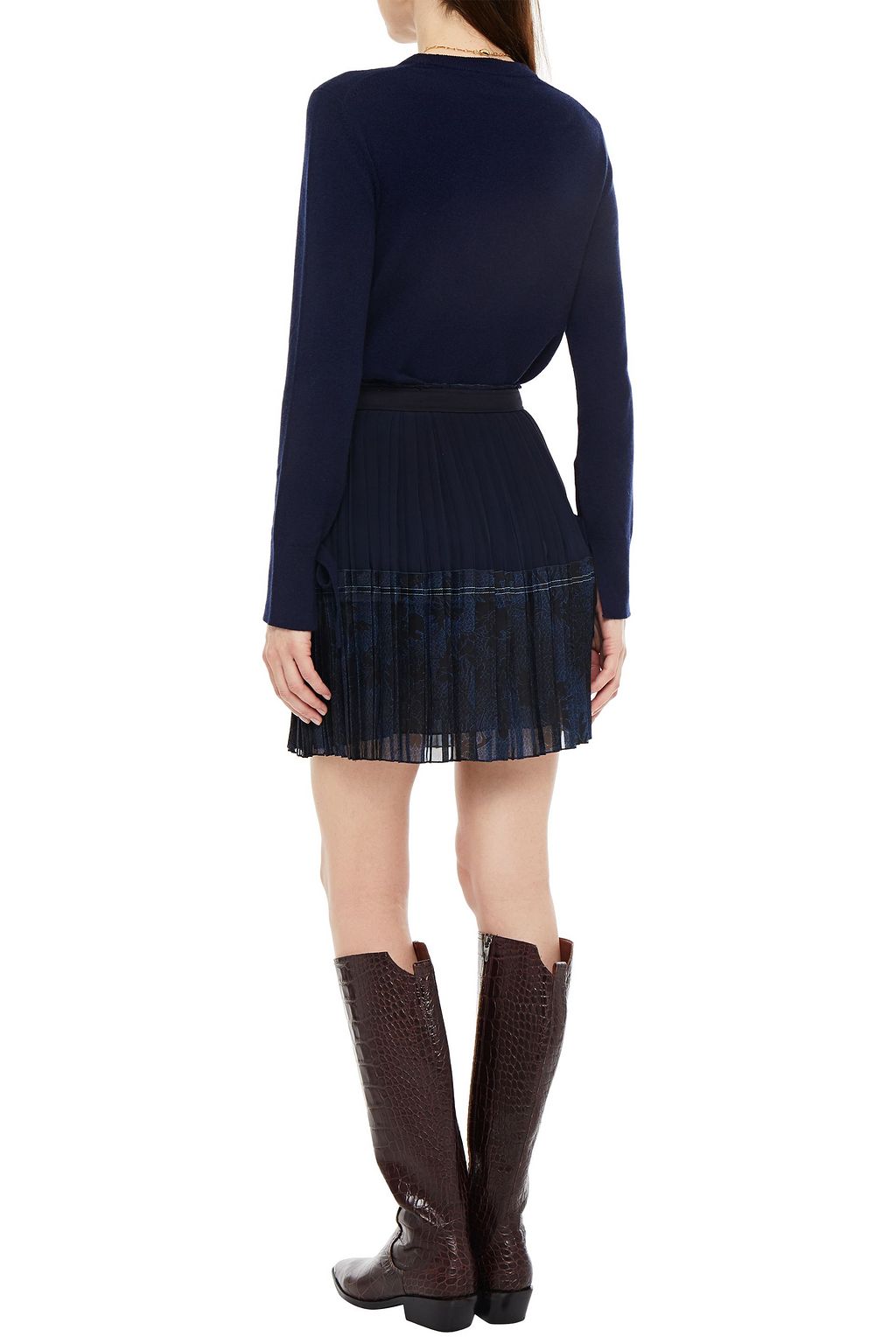 CHLOÉ Plissierter Minirock aus Seidenorganza, Georgette und Baumwoll-Twill