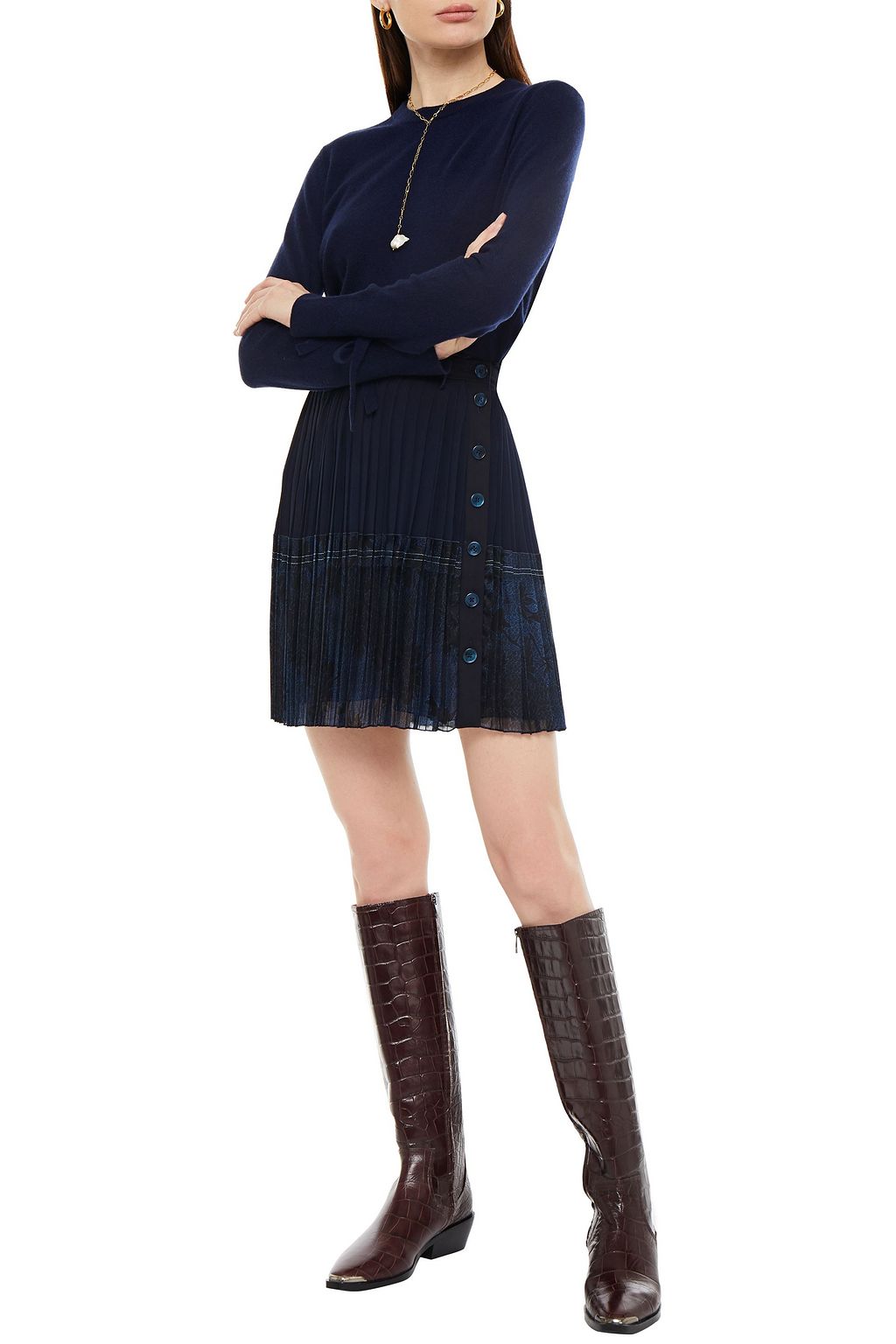 CHLOÉ Plissierter Minirock aus Seidenorganza, Georgette und Baumwoll-Twill