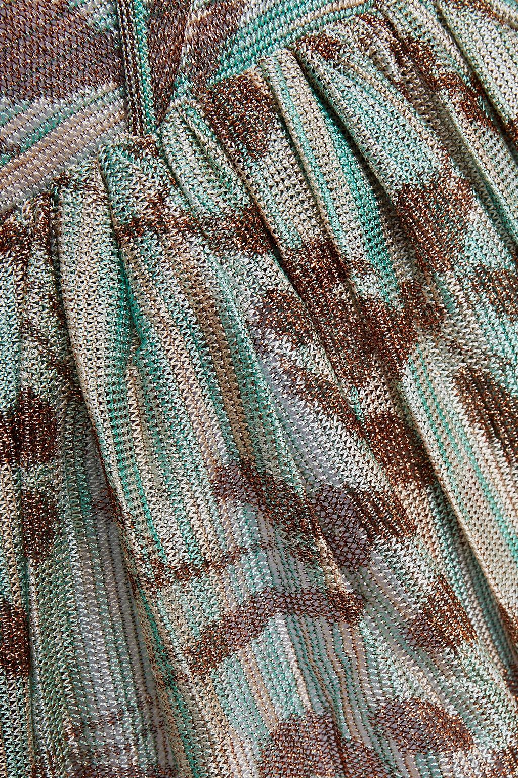 MISSONI Flared metallic crochet-knit halterneck mini dress