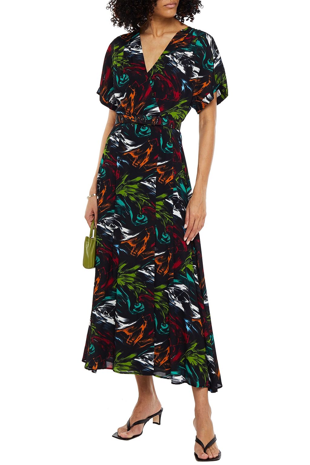 MISSONI Belted pleated printed crepe maxi dress