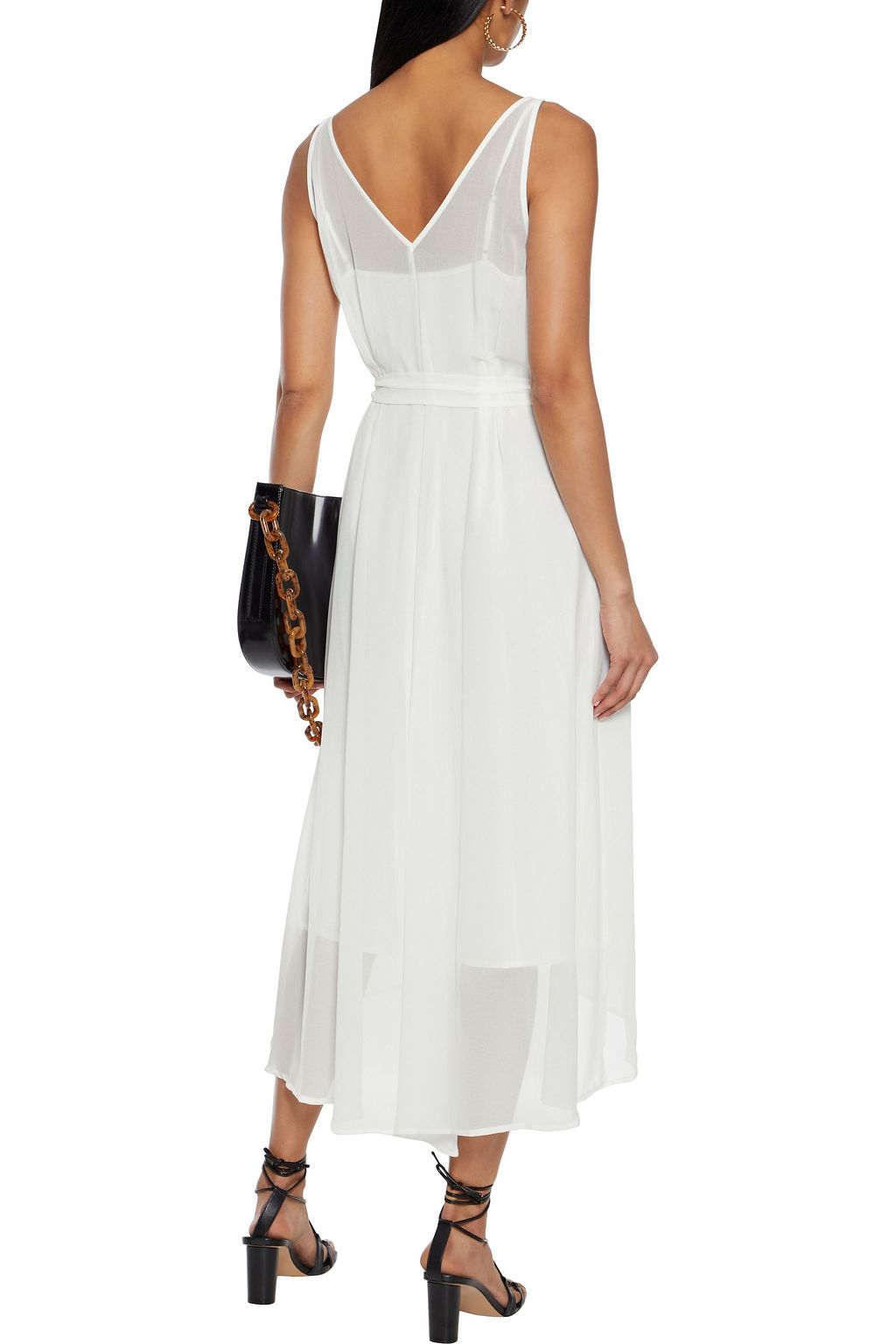 DKNY Asymmetric belted chiffon midi dress