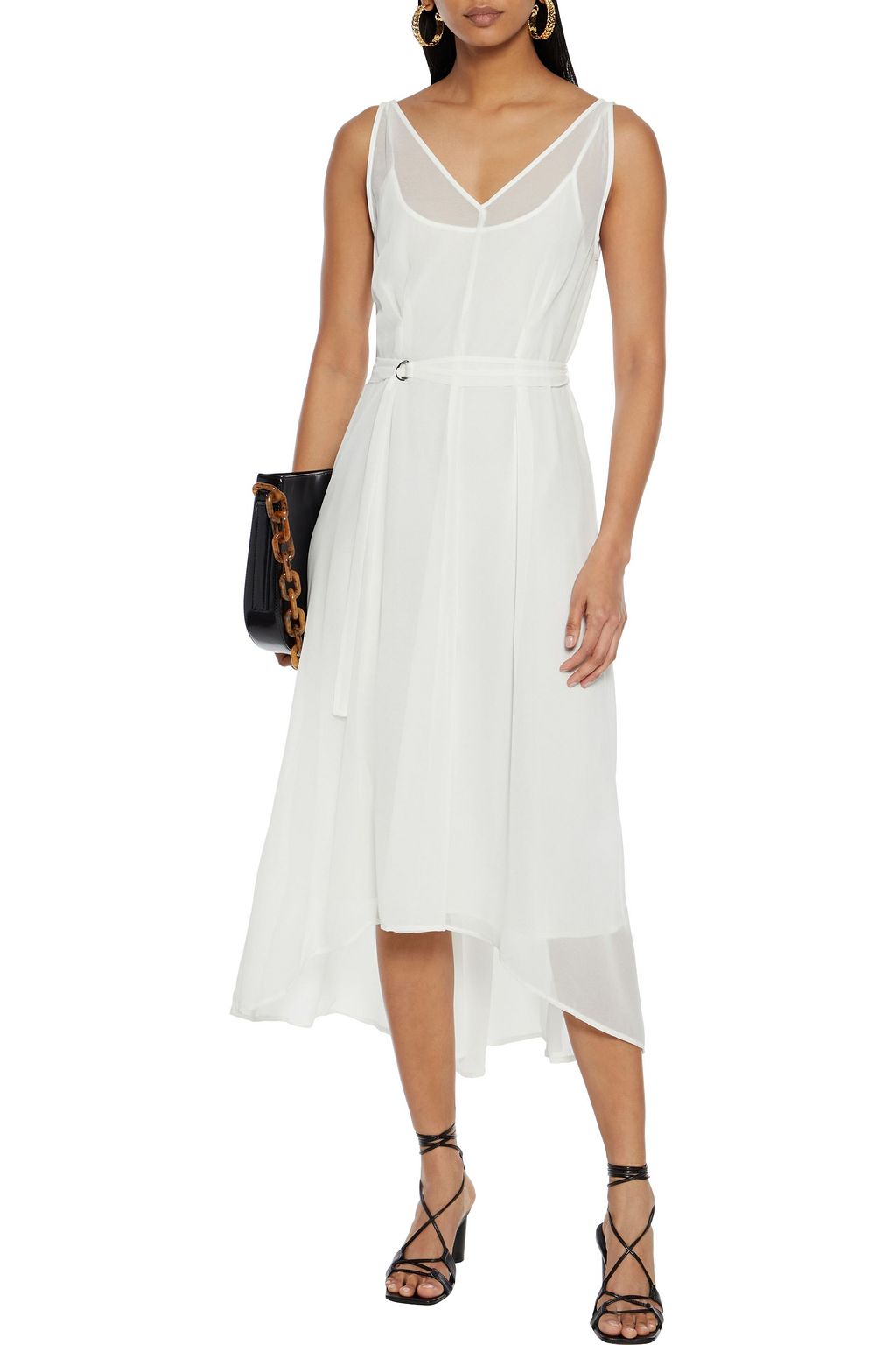 DKNY Asymmetric belted chiffon midi dress