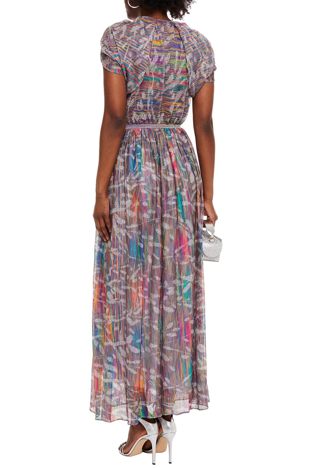 MISSONI Wrap-effect metallic crochet-knit maxi dress