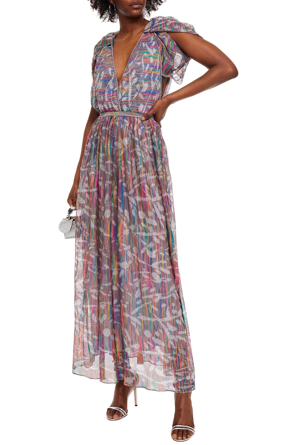 MISSONI Wrap-effect metallic crochet-knit maxi dress