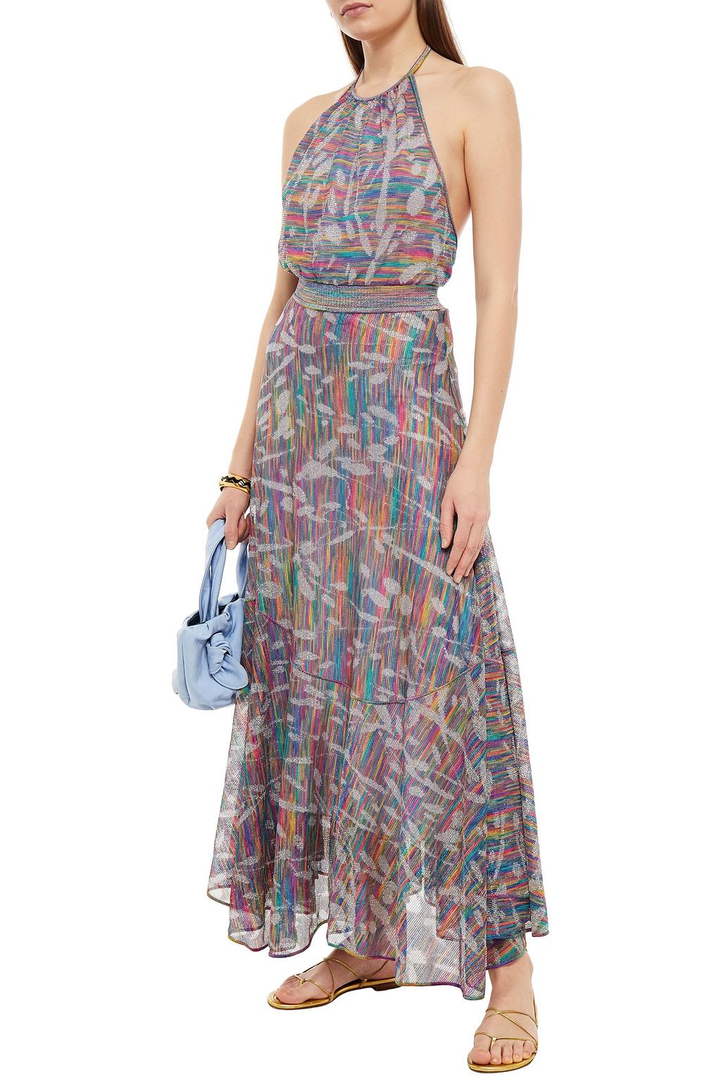 MISSONI Metallic crochet-knit halterneck maxi dress