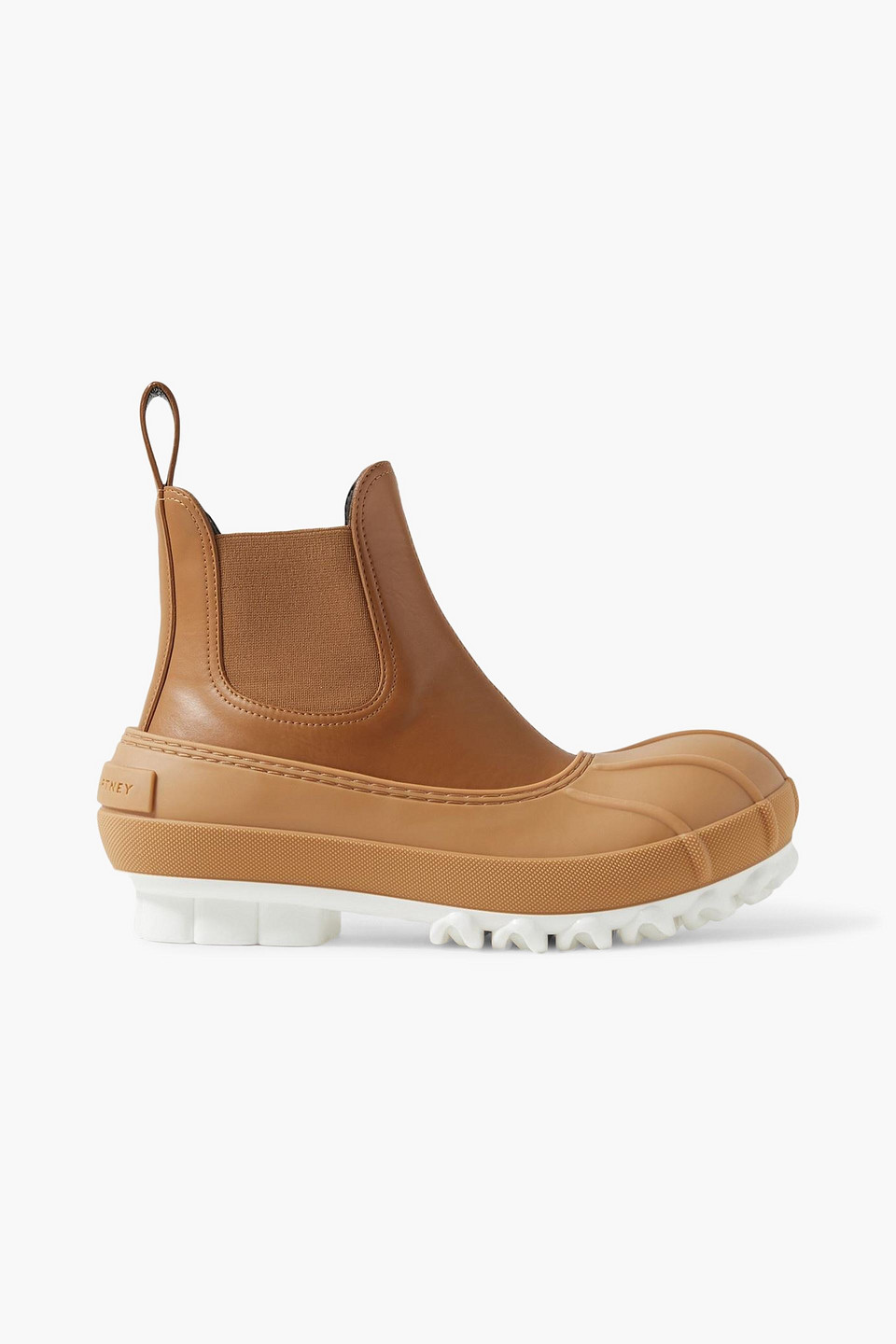 Stella Mccartney Duck Rubber-trimmed Vegetarian Leather Chelsea Boots In Camel