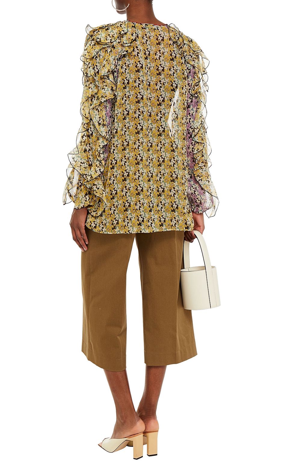 VALENTINO GARAVANI Ruffled floral-print silk-georgette blouse