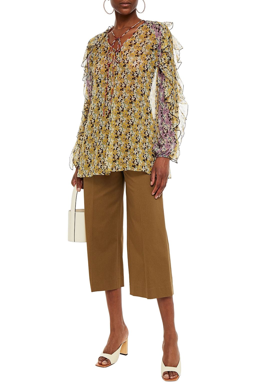 VALENTINO GARAVANI Ruffled floral-print silk-georgette blouse