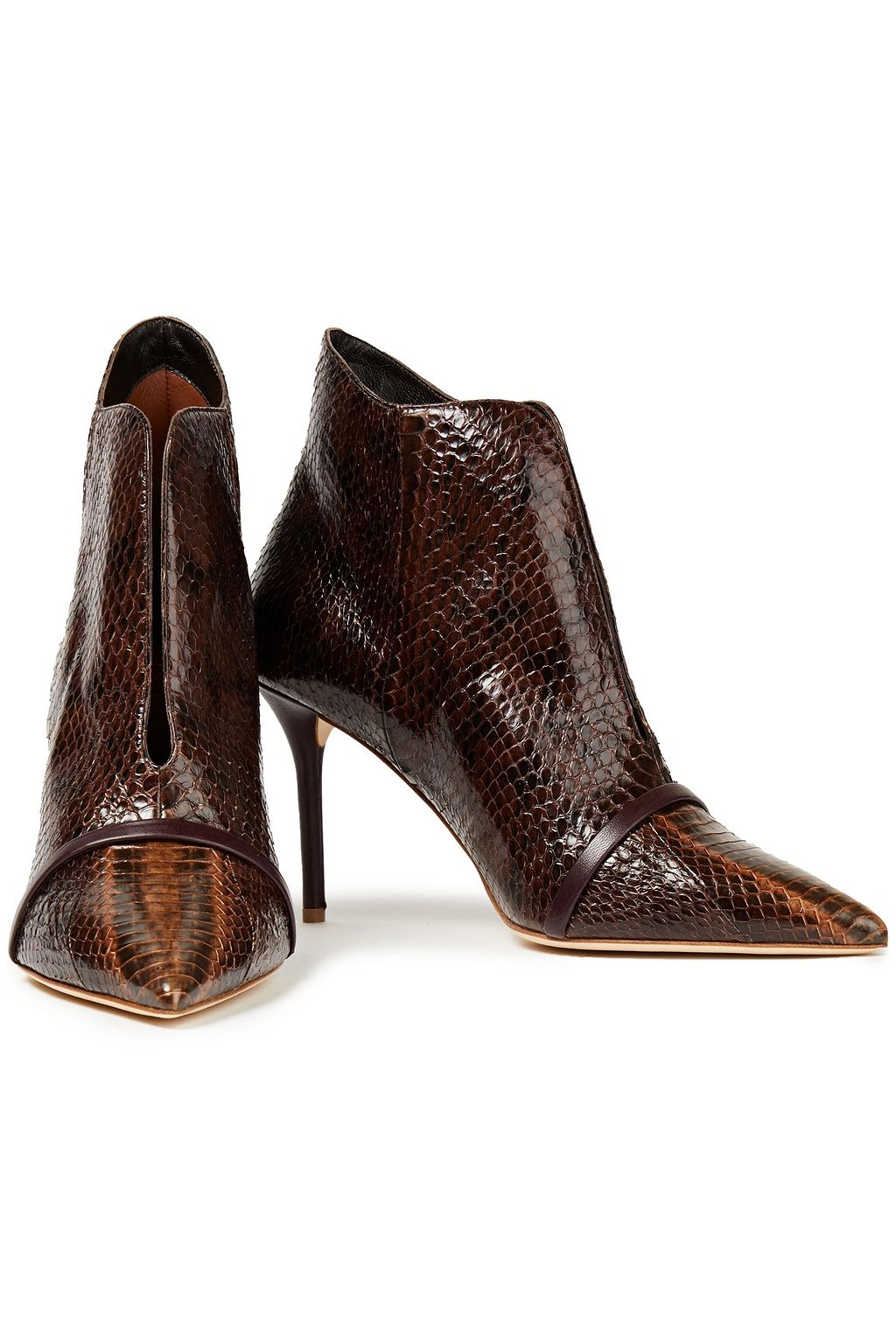 MALONE SOULIERS Cora 85 leather-trimmed elaphe ankle boots
