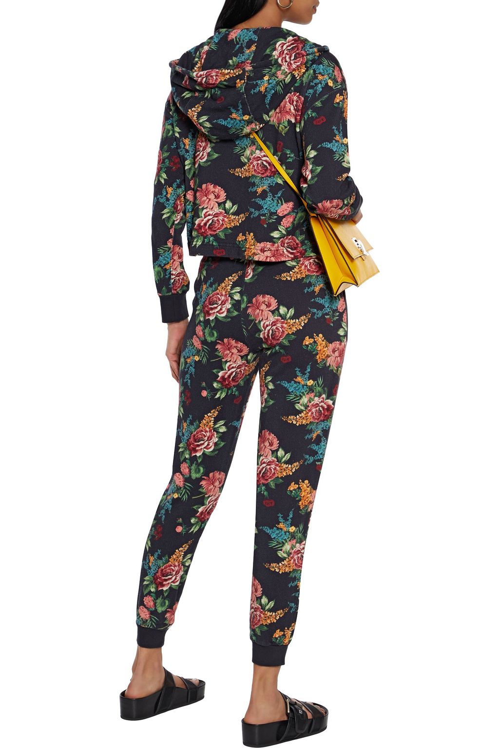 ALICE + OLIVIA Quinlan cropped floral-print French cotton-terry hoodie