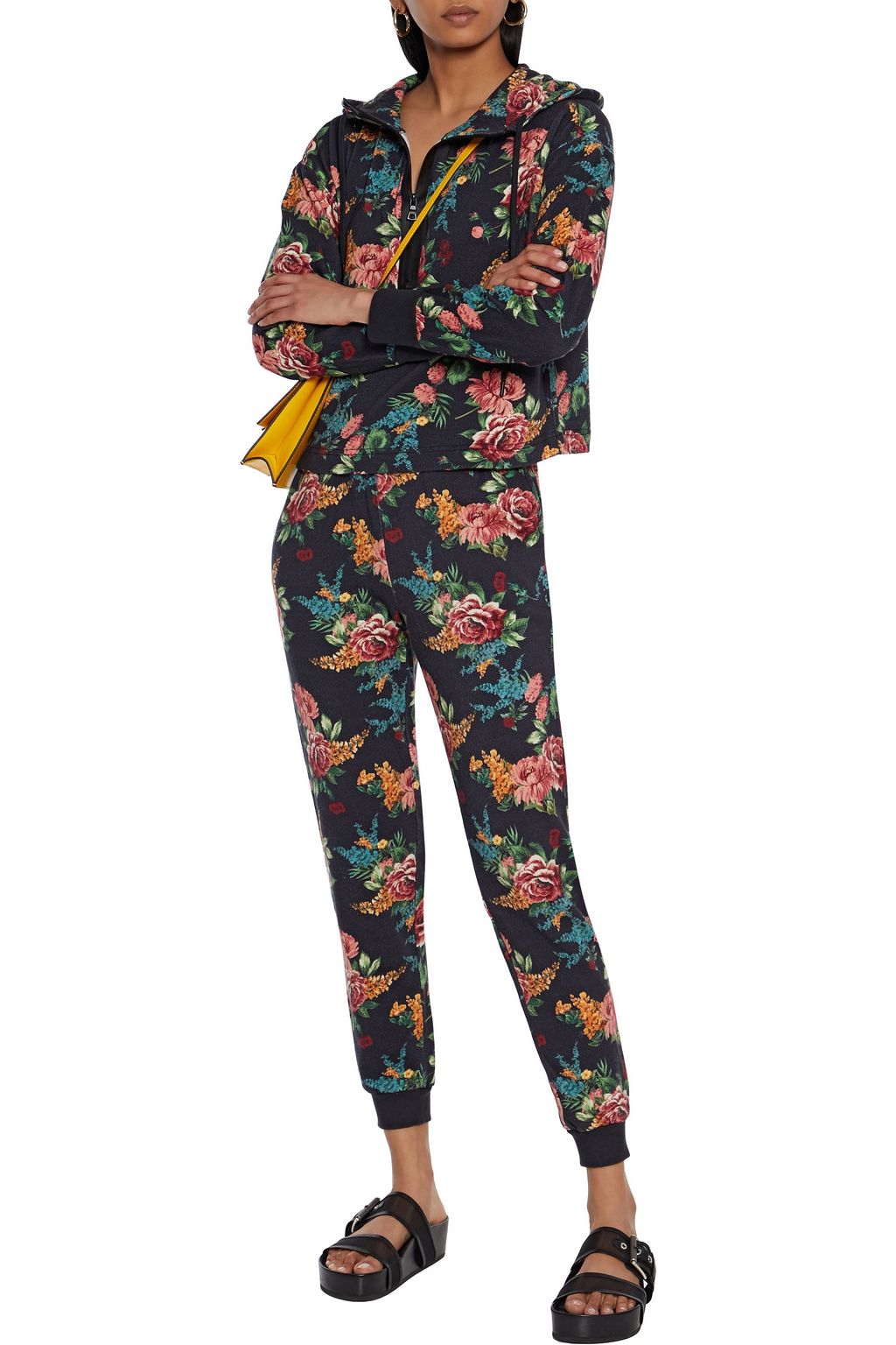 ALICE + OLIVIA Quinlan cropped floral-print French cotton-terry hoodie